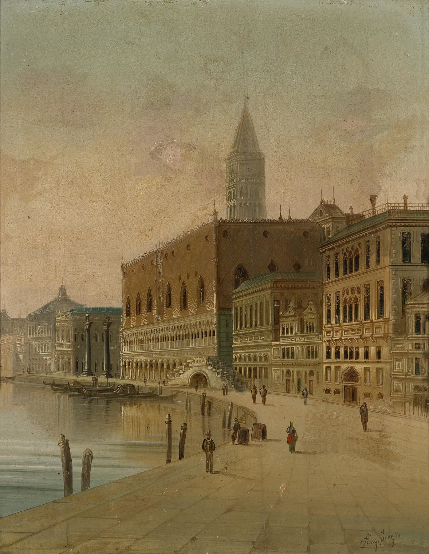 Venedig 1 by August Von Siegen, oil painting depicting a bridge over water