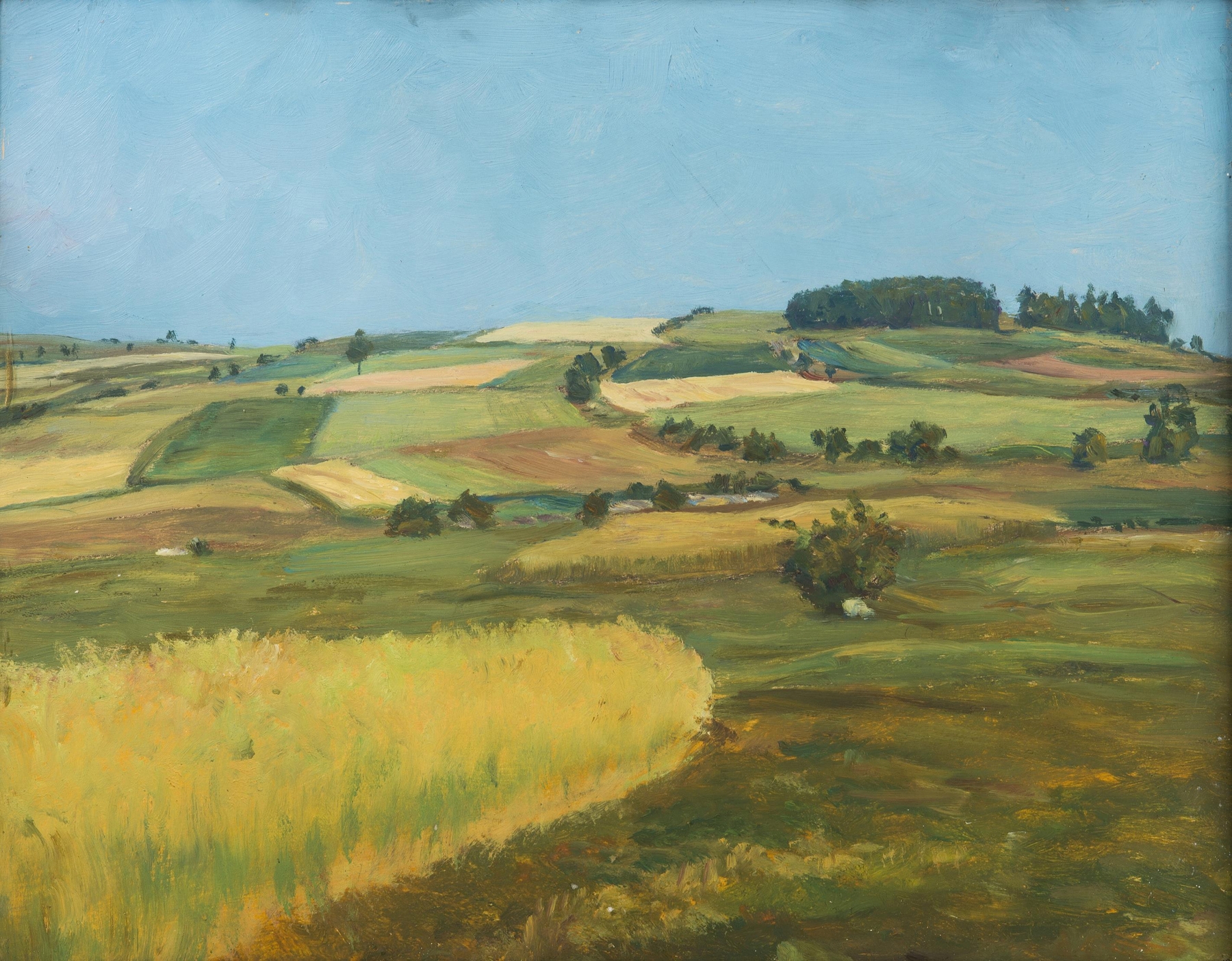 Landscape of mountains and fields at dusk by František Kaván, Impressionism