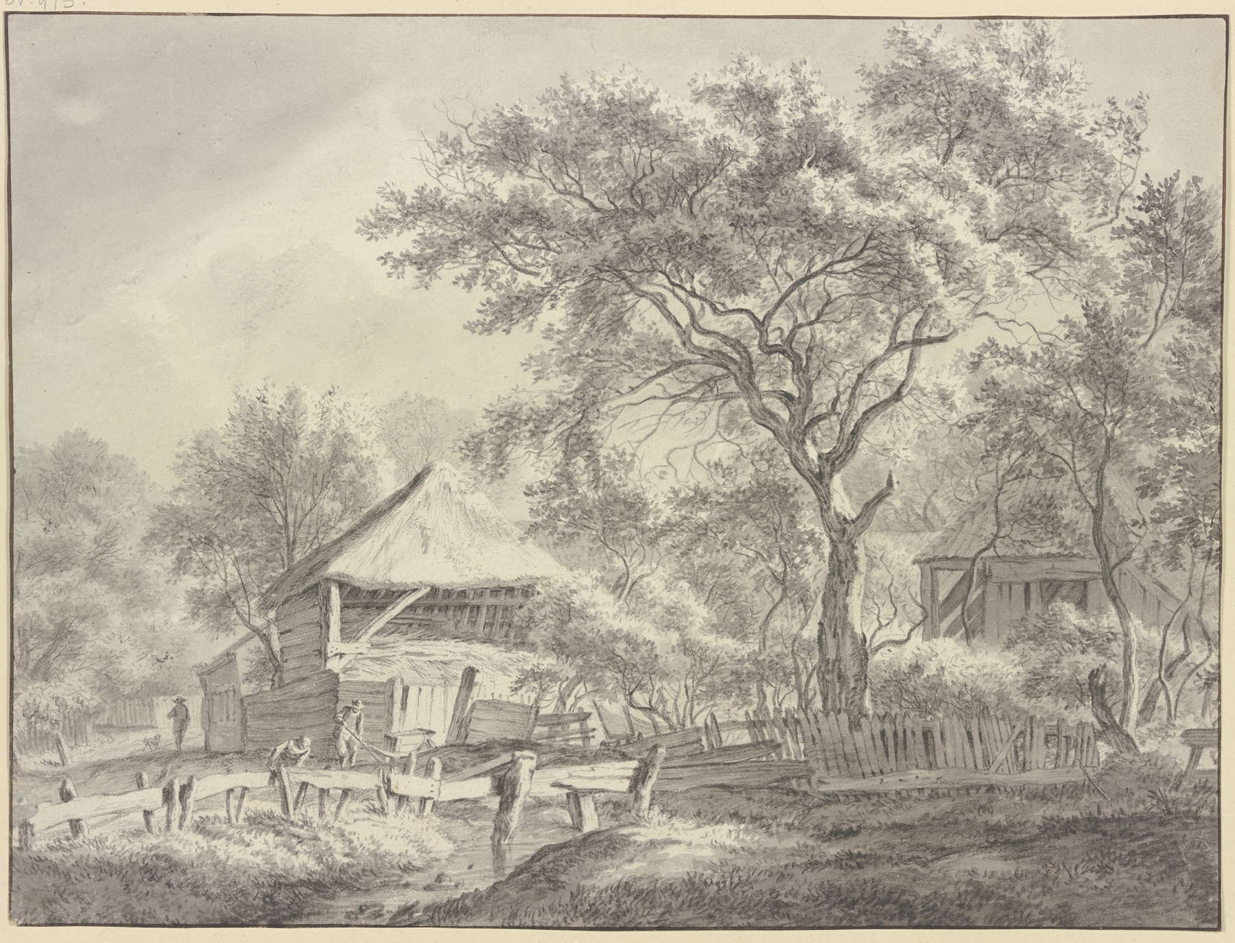 Gehöft unter Bäumen bei Haarlem by Franciscus Andreas Milatz, oil on canvas, depicting a tranquil landscape with trees.