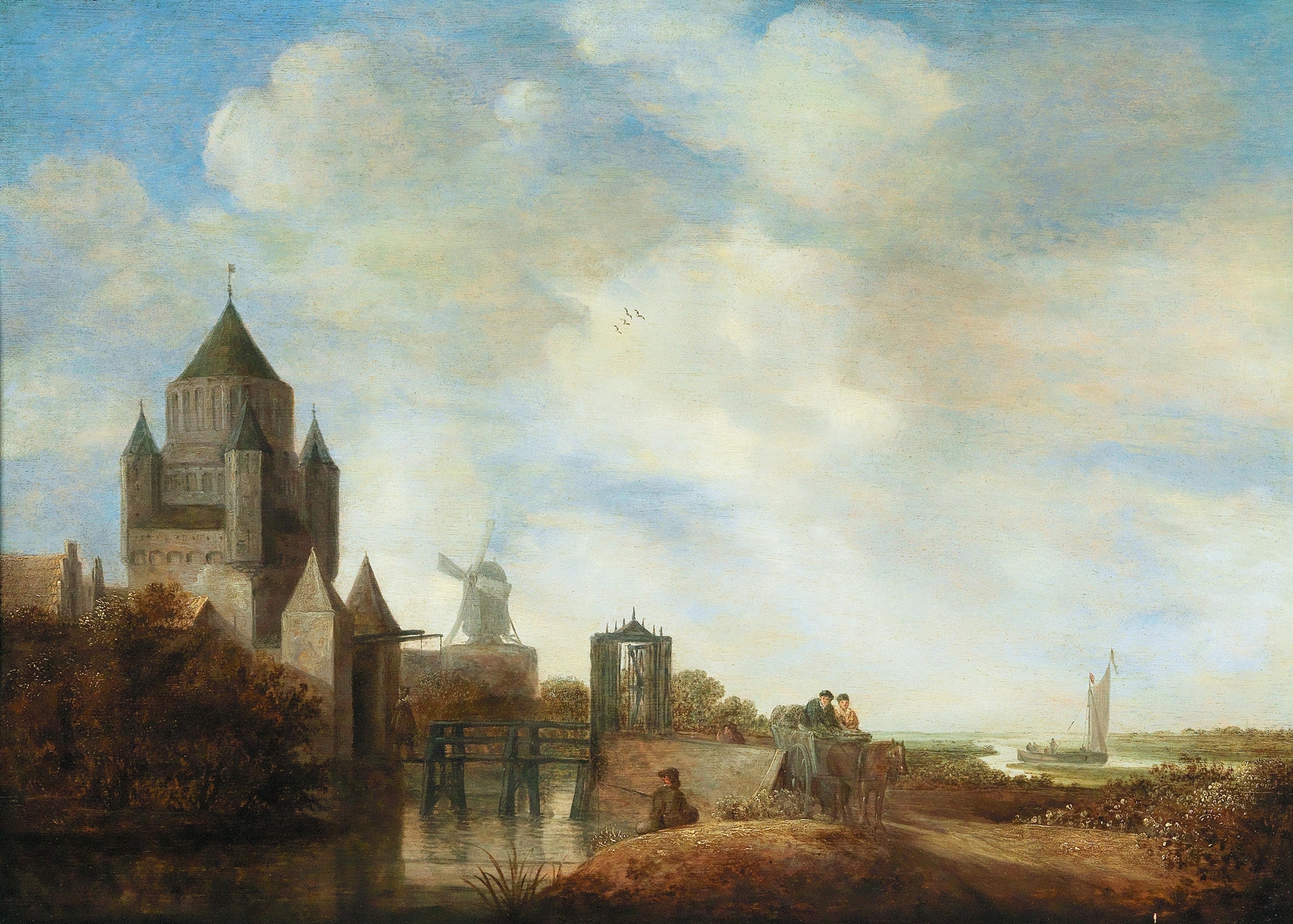Landscape with the Klijne Houtpoort in Haarlem, oil on canvas by Wouter Knijff