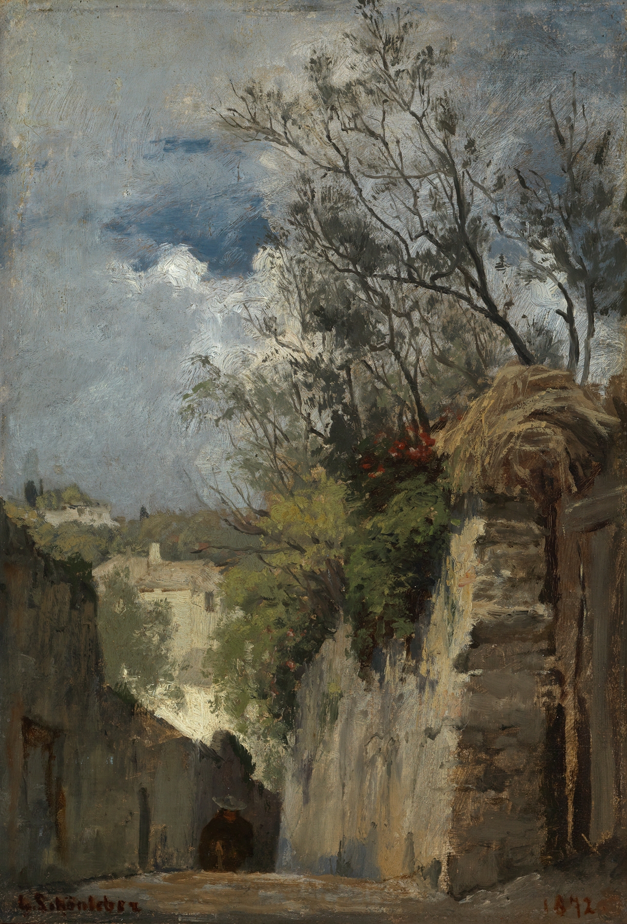 Landscape of Genoa at sunset by Gustav Schönleber, oil painting