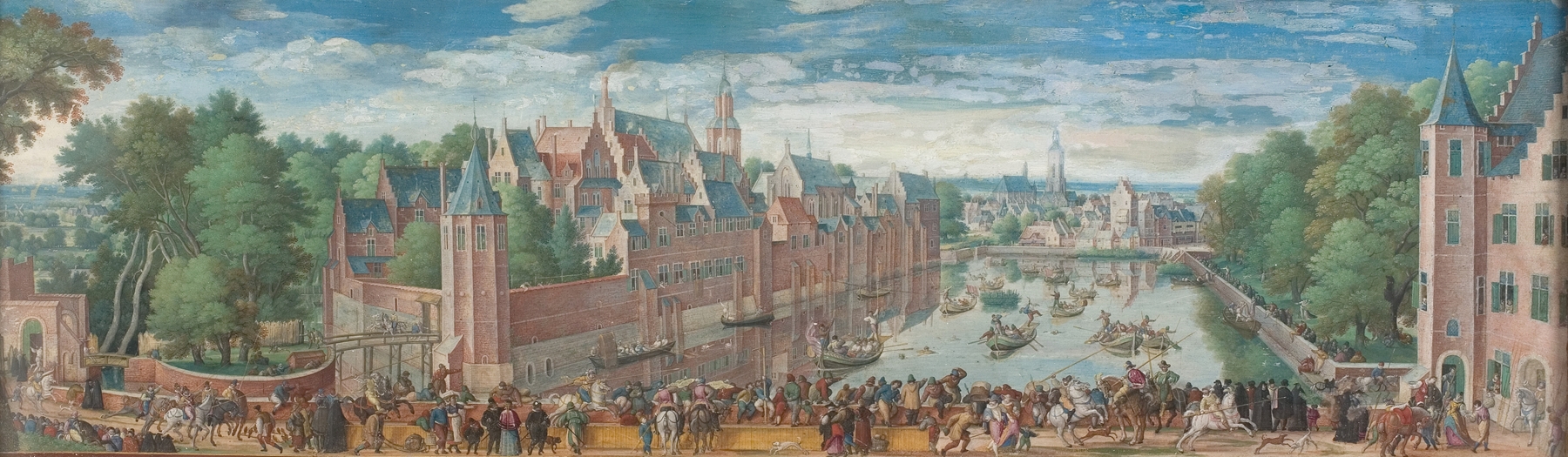 Genre scene depicting children playing the goose game, oil painting by Hans Bol