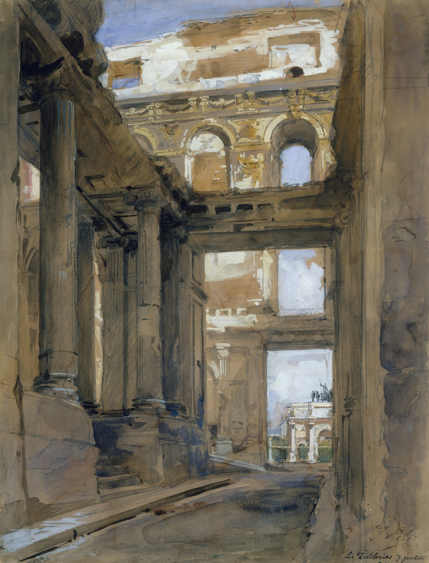 Ruins of the Tuileries Palace by Isidore Pils, oil on canvas depicting a twisted column amidst debris.