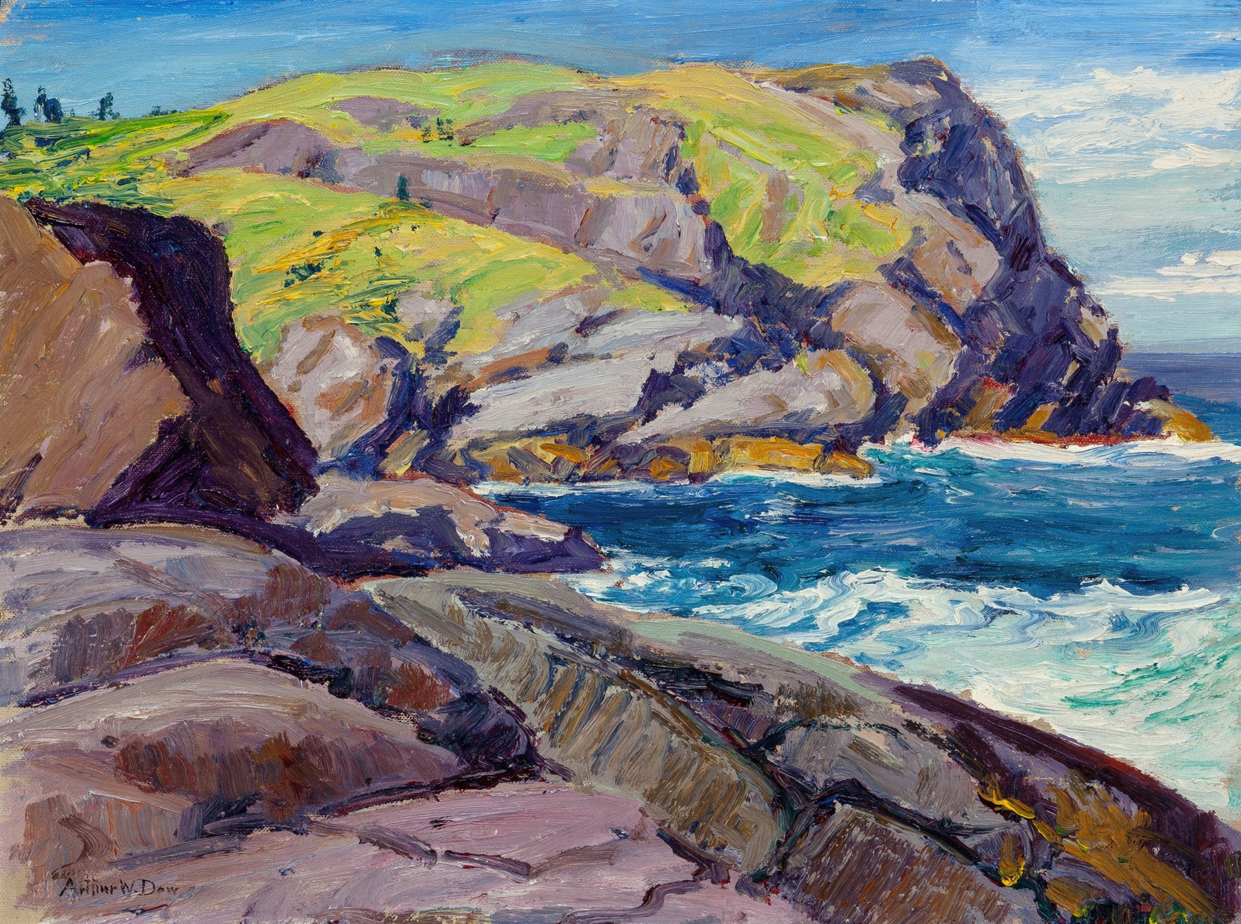 A Maine Headland by Arthur Wesley Dow, impressionist marine scene in soft hues.