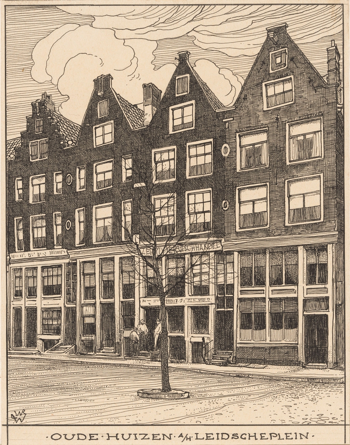 Oude huizen aan het Leidscheplein te Amsterdam, by Willem Wenckebach, public domain