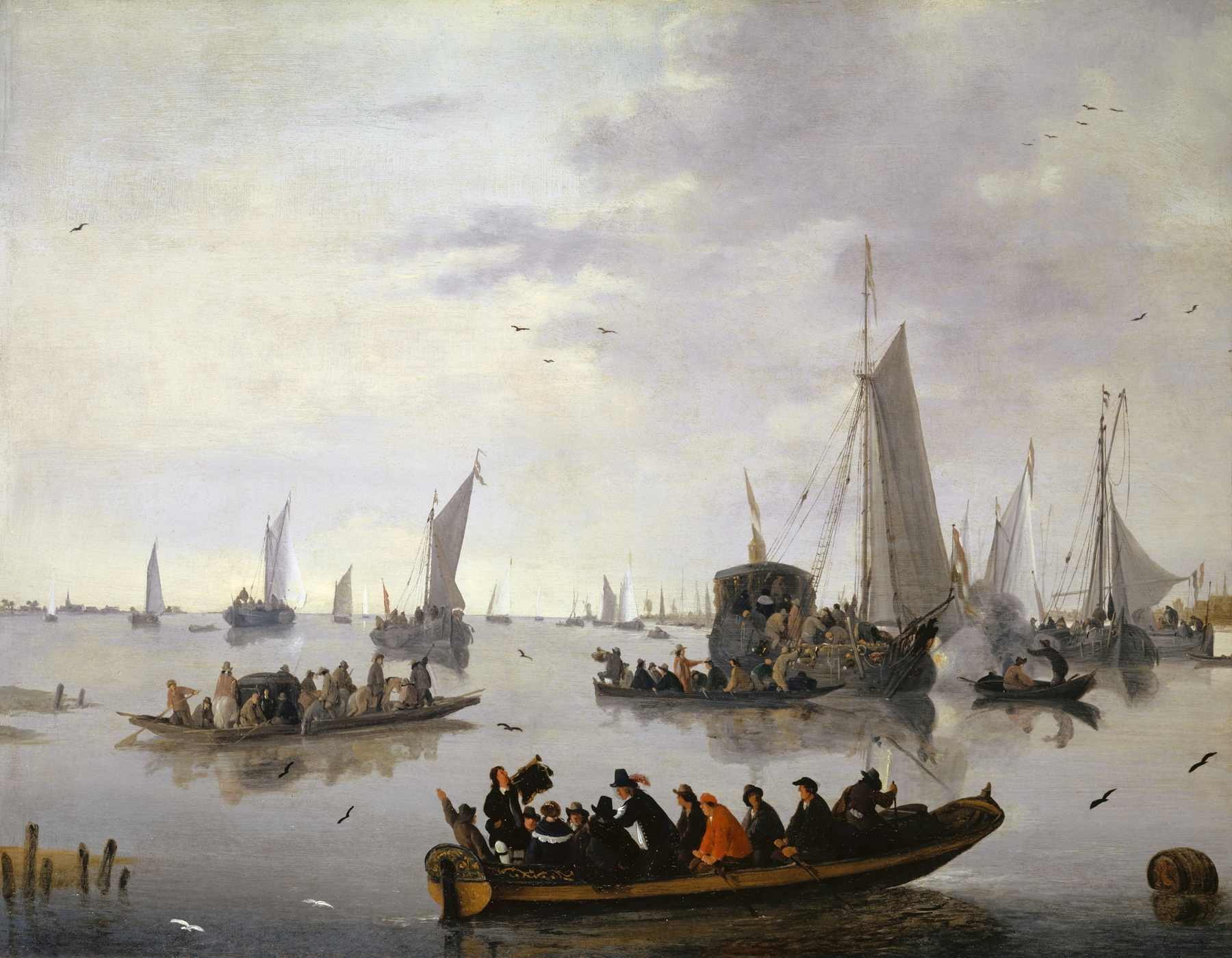 Festive Reception of a Stateyacht, oil on canvas by Hendrick de Meijer, featuring boats on water.