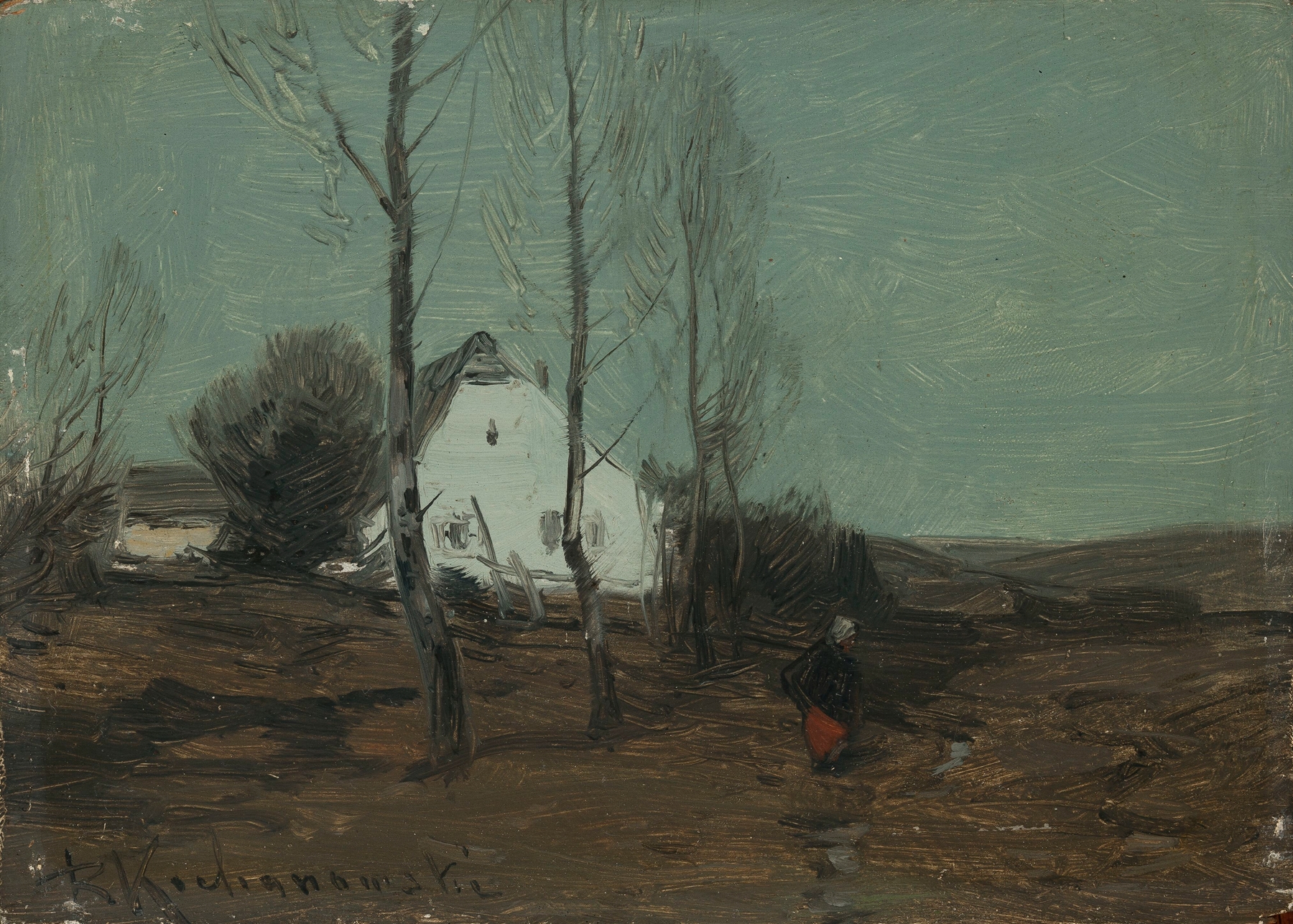 Landscape with a cottage, oil on canvas by Roman Kazimierz Kochanowski