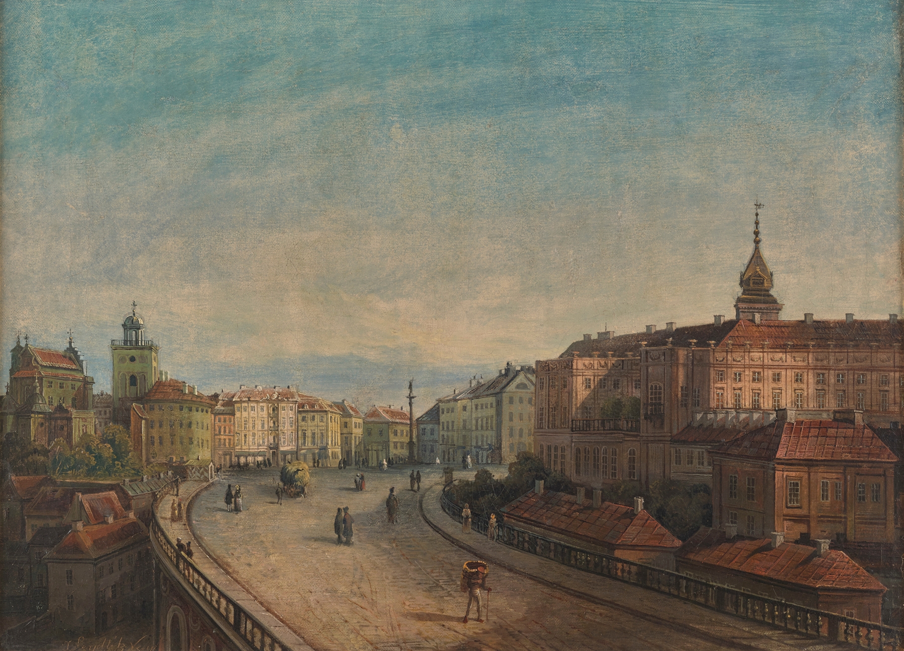 Landscape with a castle under a muted sky, oil painting by Jan Seydlitz