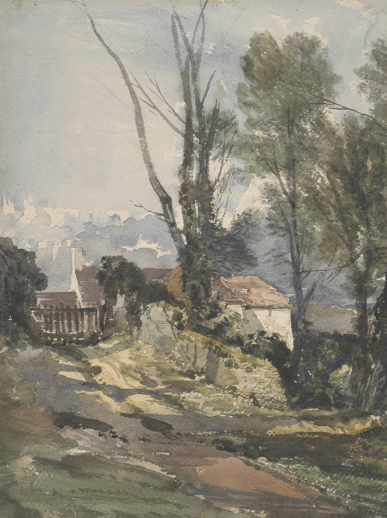 Country house and lane, oil on canvas by William James Müller