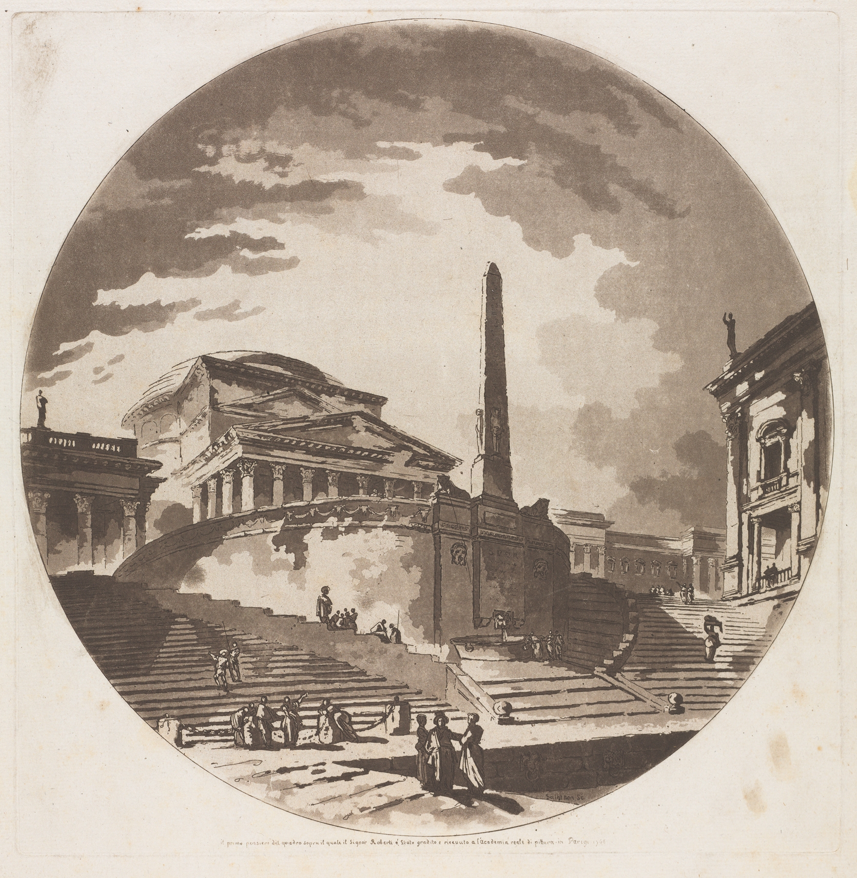 Neoclassical architecture featuring the Rotunda and Tiber River by Jean-Claude-Richard de Saint-Non