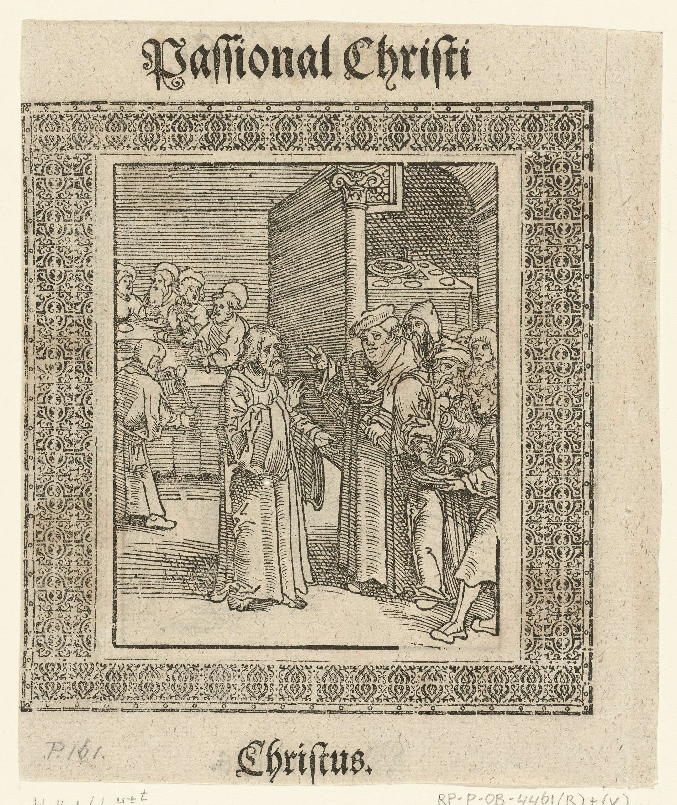 Christ gesturing at a Pharisee during a meal, paper by Lucas Cranach.