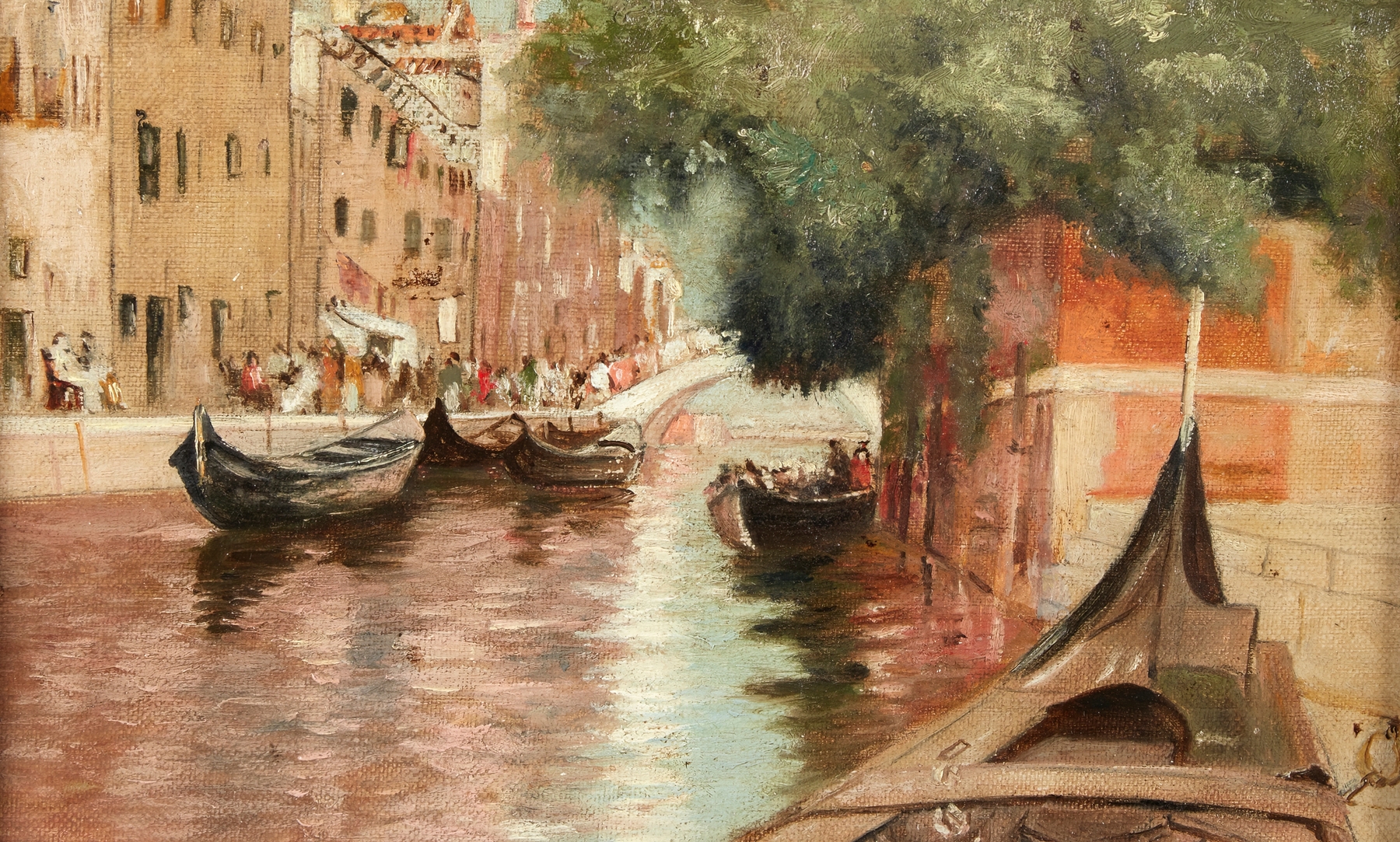 Canal Scene by Francis Hopkinson Smith, impressionism, depicting boats on tranquil water.