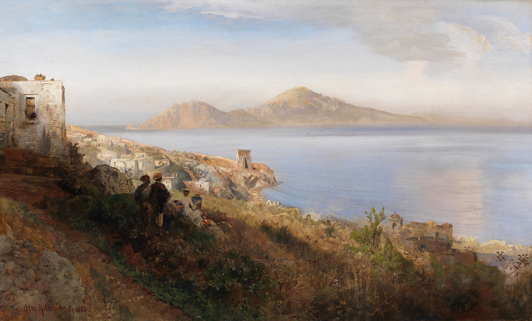 Malerin mit Blick auf Capri, by Oswald Achenbach, public domain