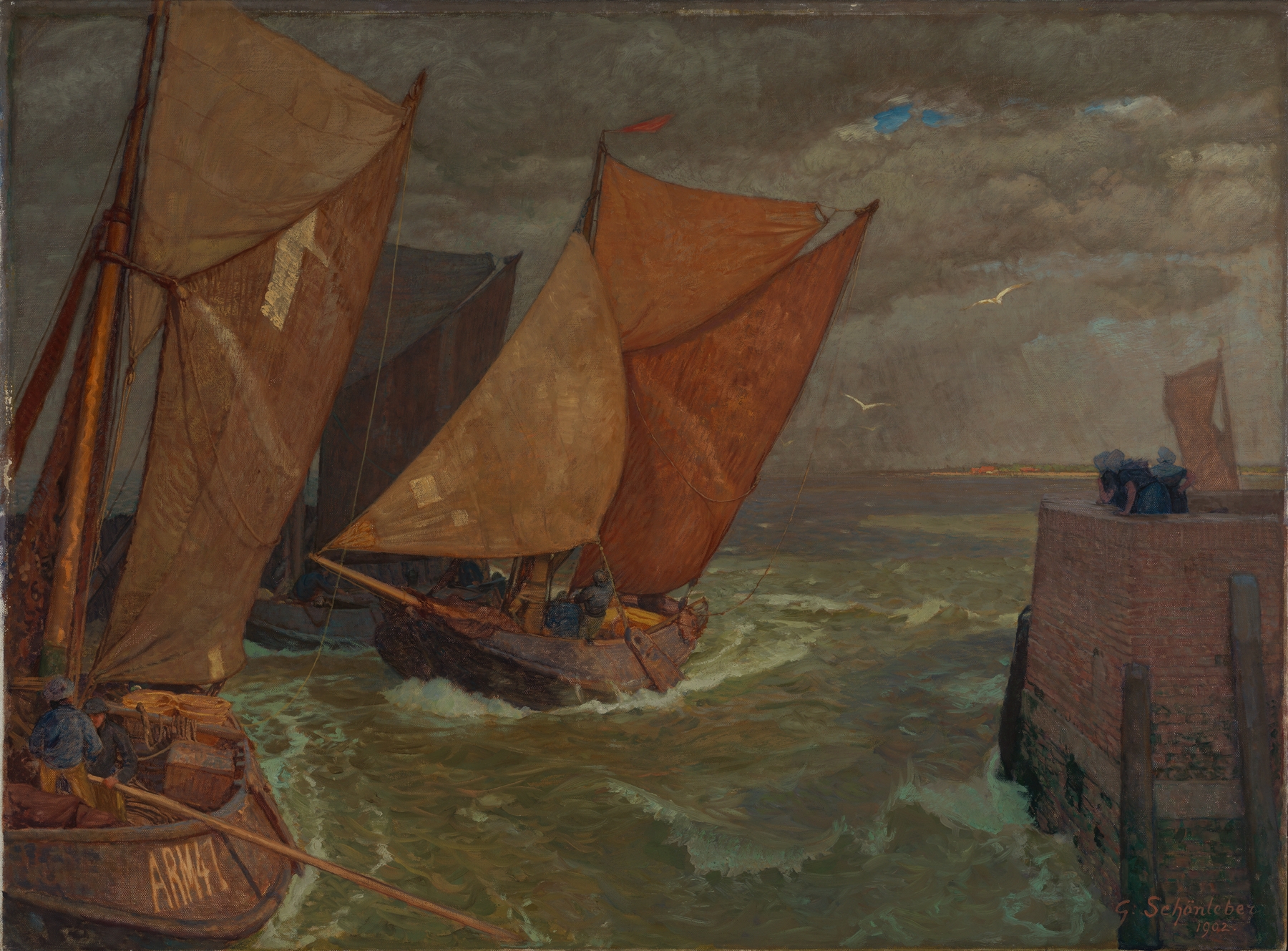 Seascape of Hafeneinfahrt von Vlissingen, oil on canvas by Gustav Schönleber