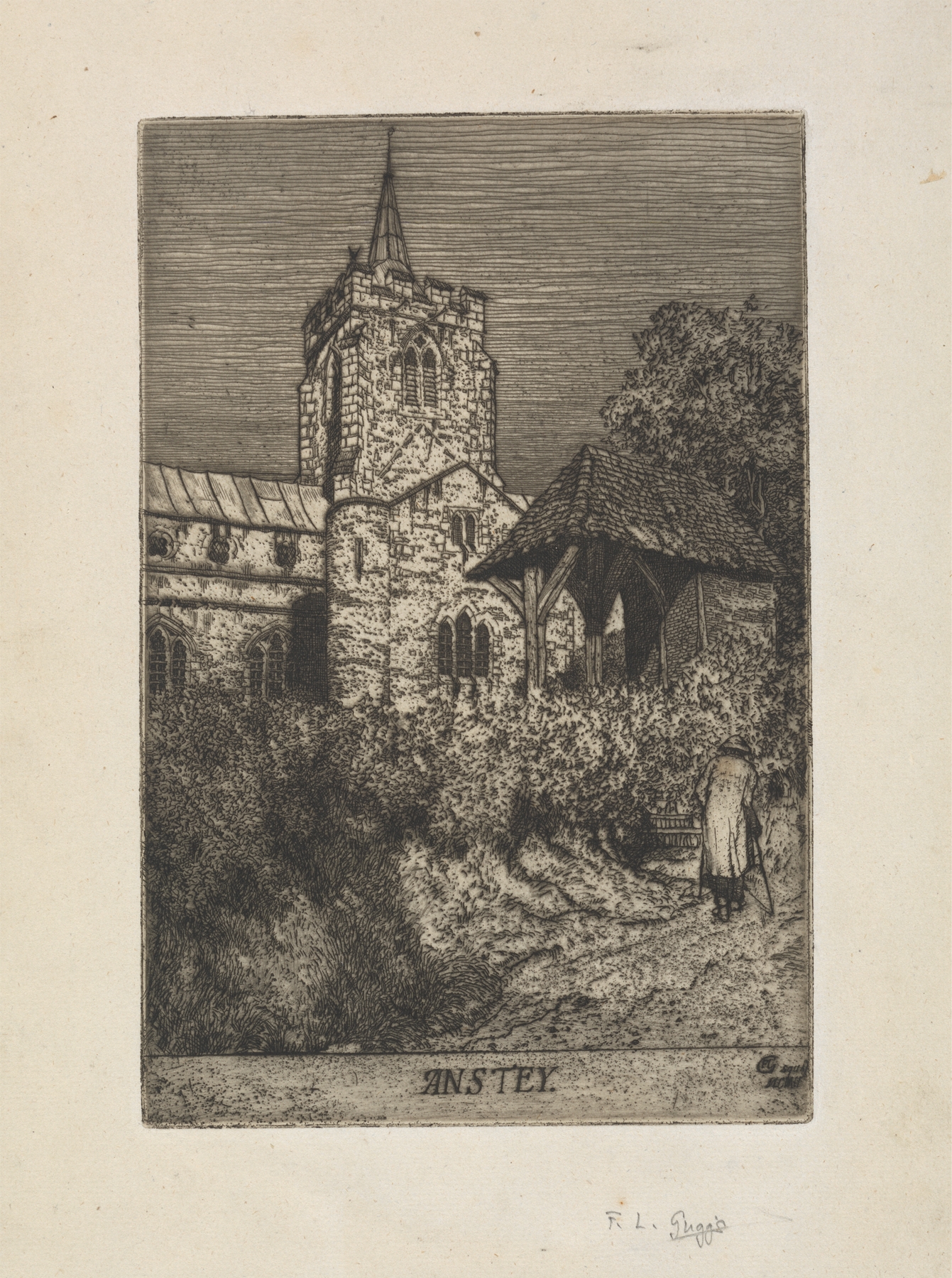 Anstey by Frederick Landseer Maur Griggs, etching depicting a dawn landscape with soft light.