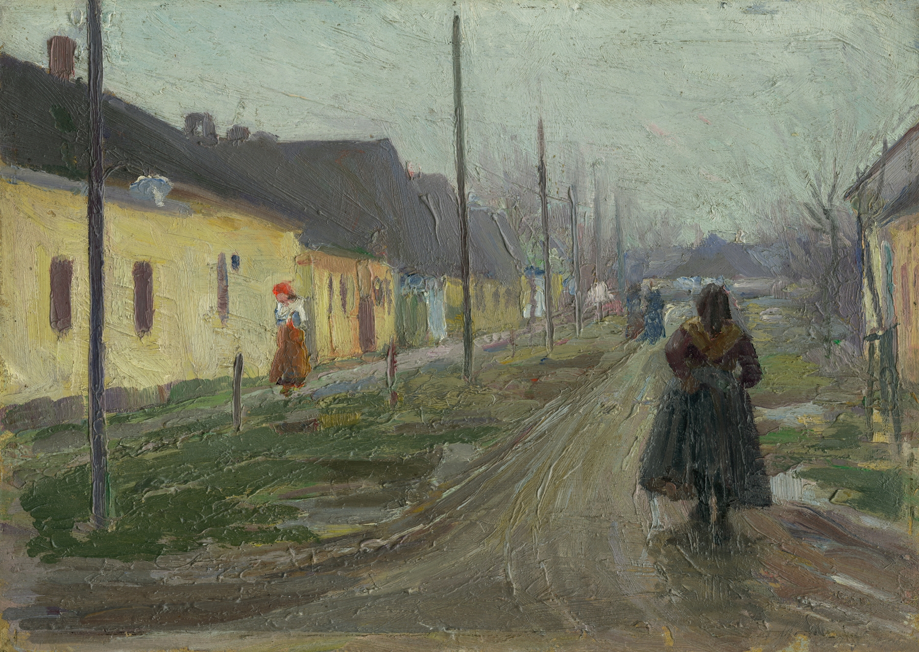 Oil painting by Jozef Teodor Mousson depicting a nostalgic village landscape