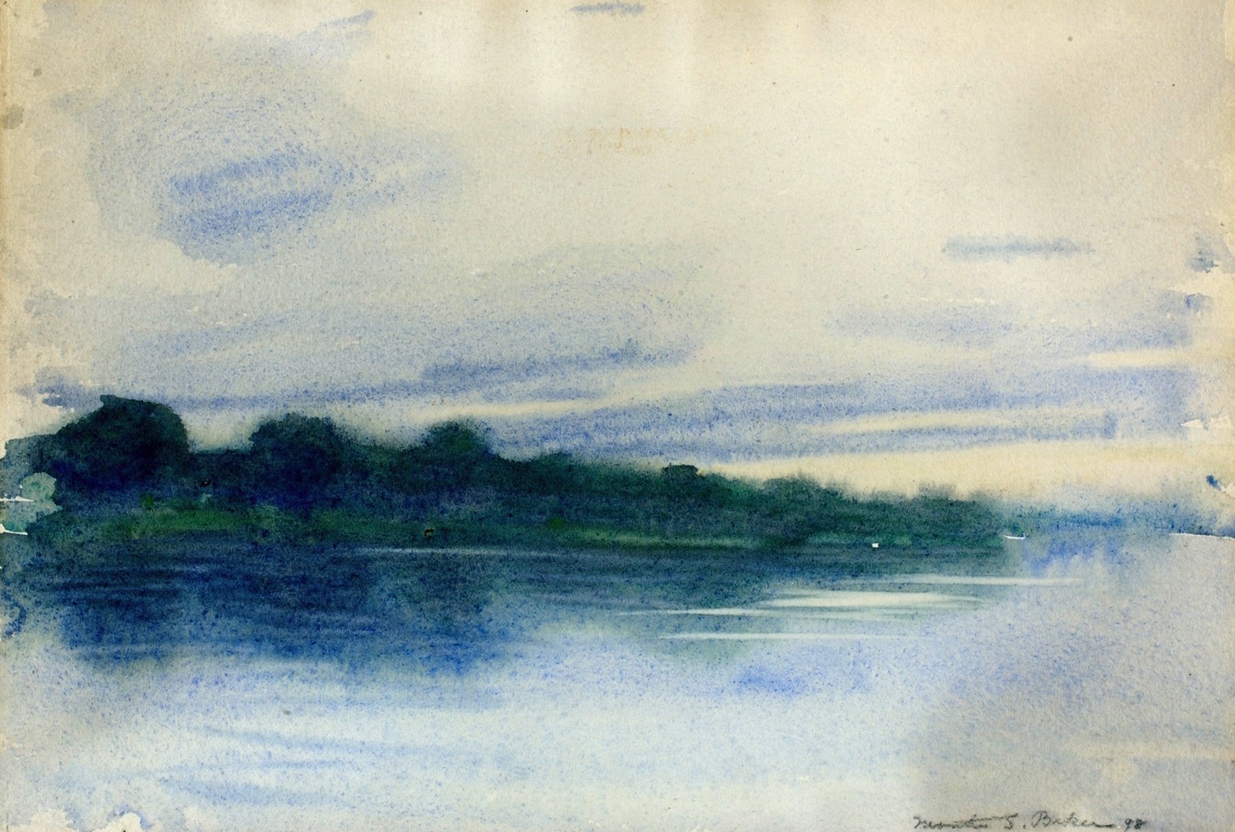 Twilight no. 2, oil on canvas by Martha Susan Baker, depicting a landscape with golden amber and lavender hues.