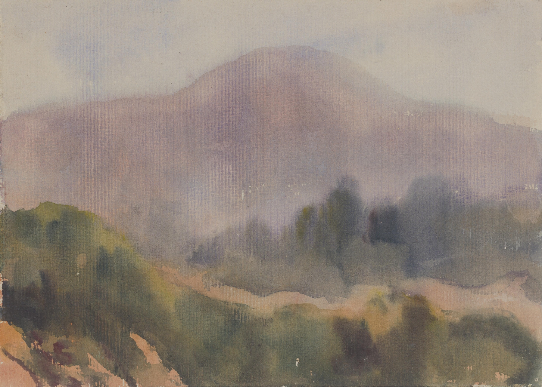 Below a Blue Mountain by Zolo Palugyay, modernism, depicting a tranquil blue mountain landscape.