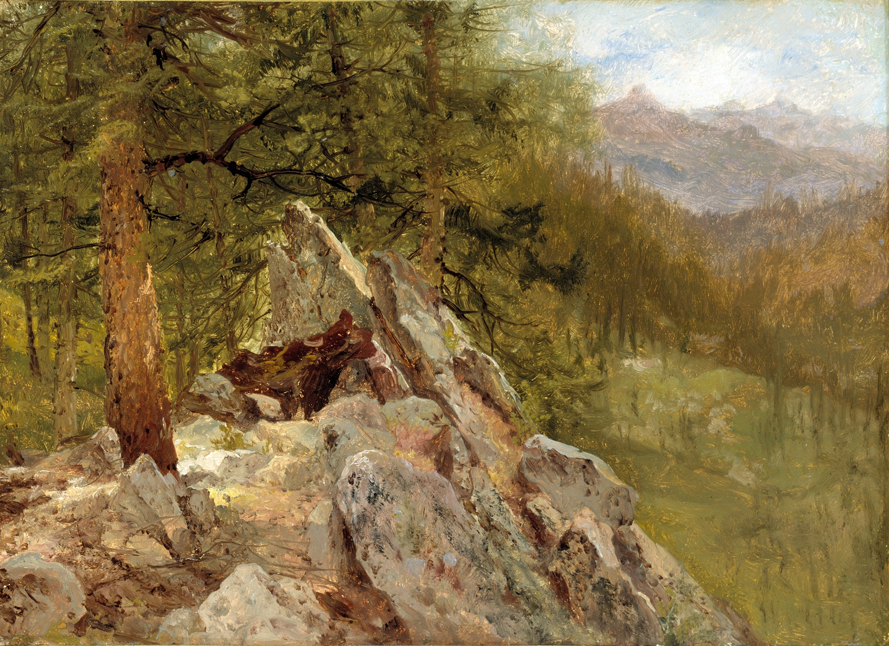 Western Landscape by John Frederick Kensett, oil on canvas depicting a sunset over a horizon.
