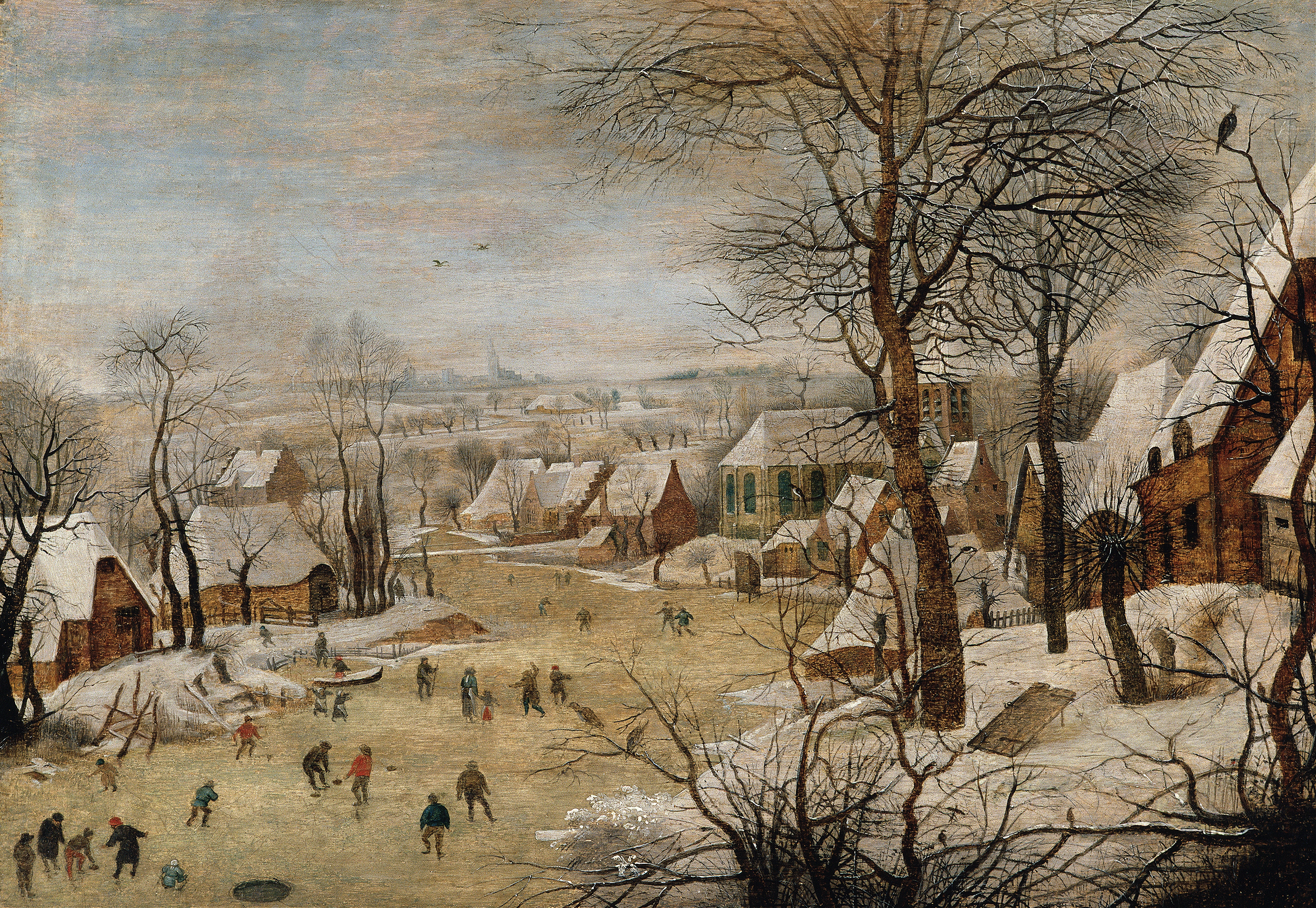Winter Landscape with Skaters and a Bird Trap, by Pieter Brueghel The Younger, public domain