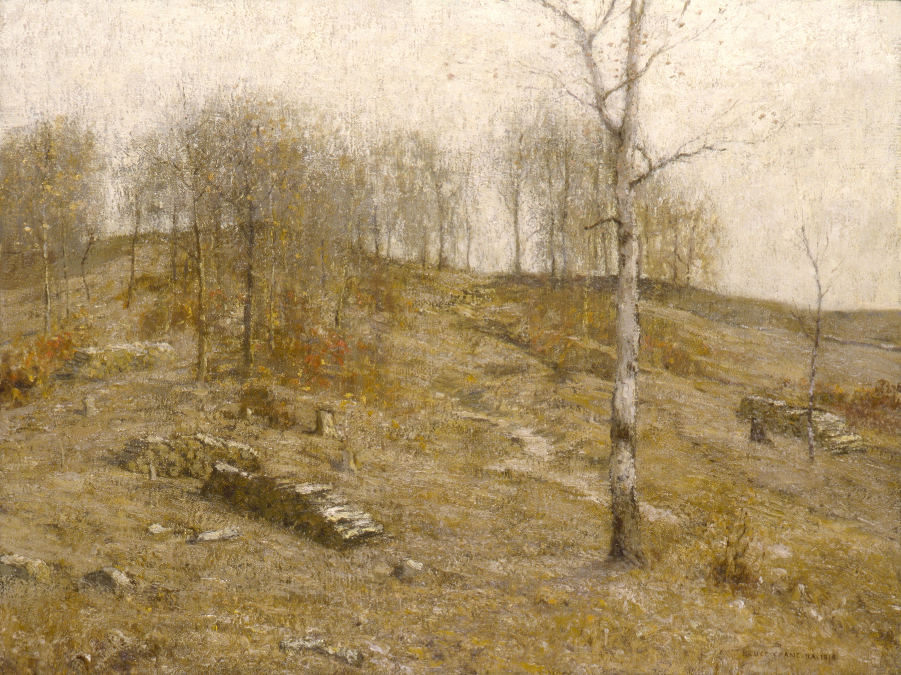 Landscape of rolling hills at dusk, oil on canvas by Bruce Crane