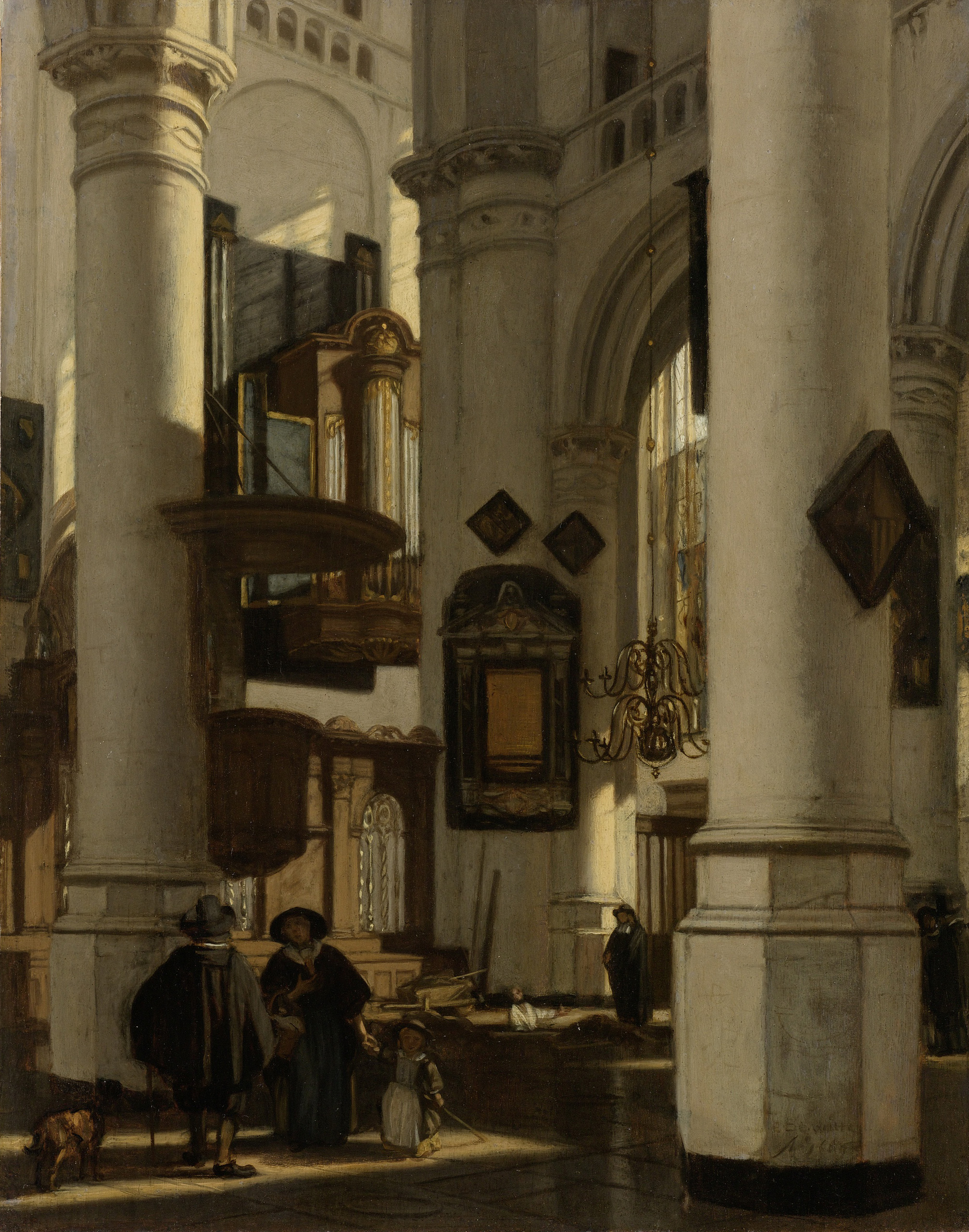 Interior of a Protestant, Gothic Church, with a Gravedigger in the Choir, by Emanuel de Witte, public domain