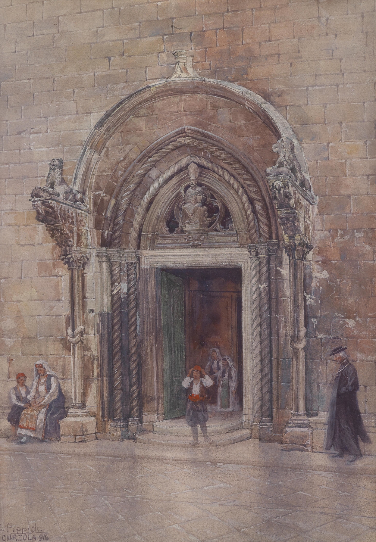 Eingang zum Dom von Curzola, oil on canvas by Carl Pippich