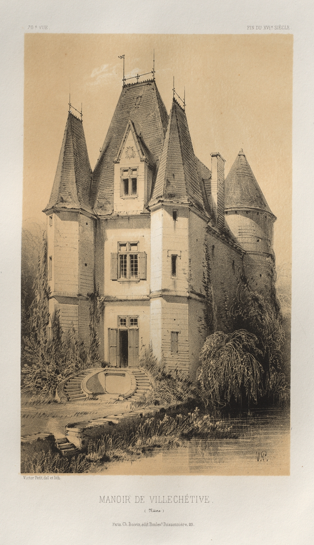 Manoir De Villechétive by Victor Petit, oil on canvas depicting a lush landscape.