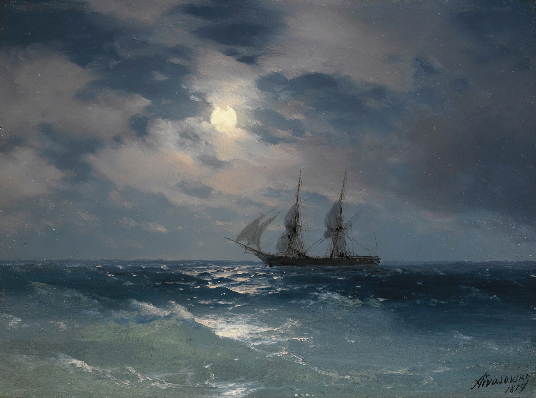 The Brig Mercury In Moonlight, by Ivan Konstantinovich Aivazovsky, public domain
