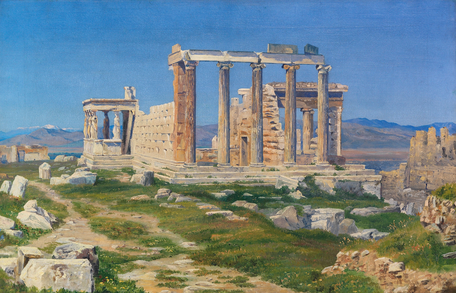 Der Erechtheion-Tempel auf der Akropolis by Thorald Læssøe, depicting ancient ruins in a landscape.