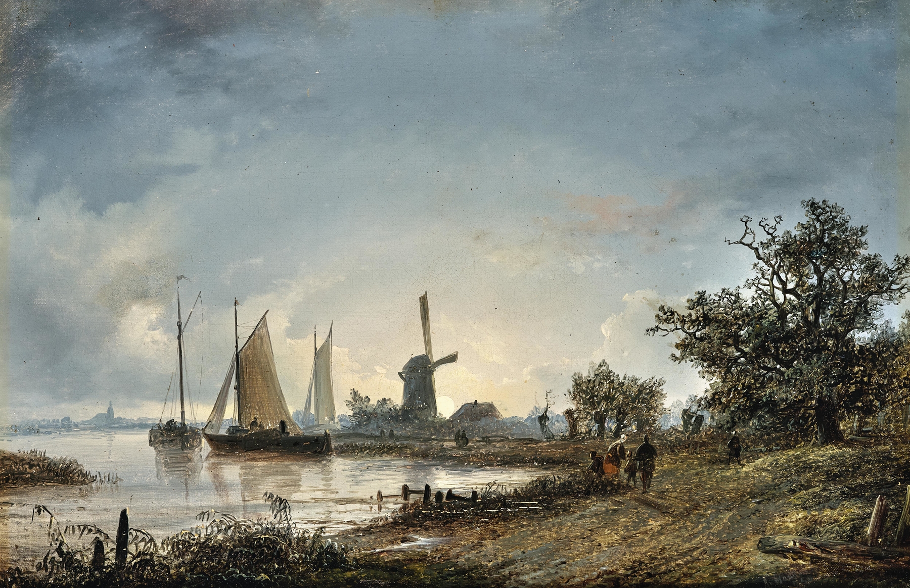 A Moonlit Night by the River, oil on canvas by Remigius Adrianus van Haanen