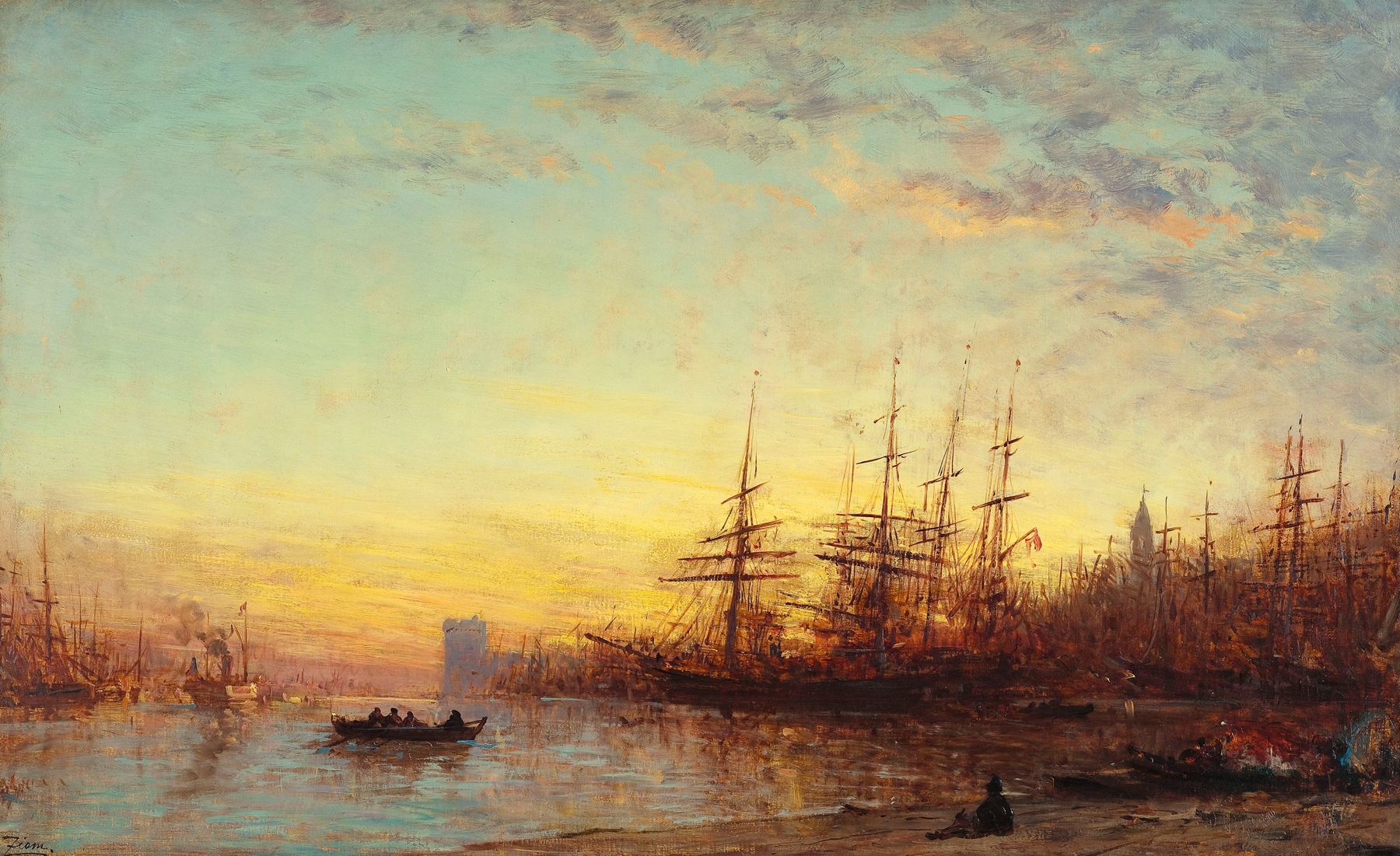 Le port de Marseille au coucher du soleil, by Félix Ziem, public domain