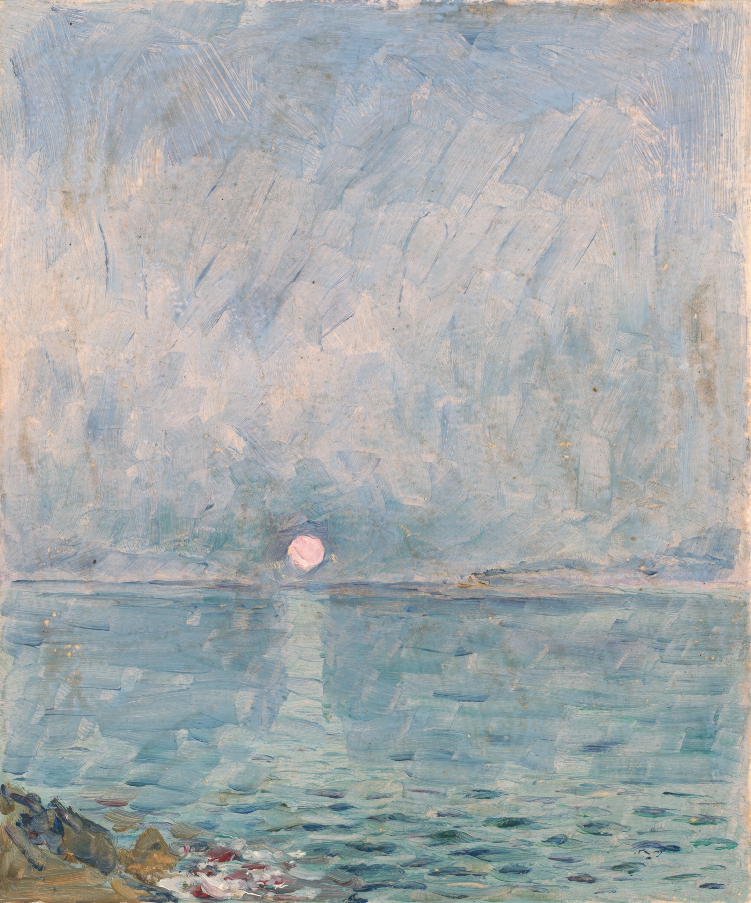 Marine scene with cerulean waves and soft sky by Dezider Czölder, oil painting