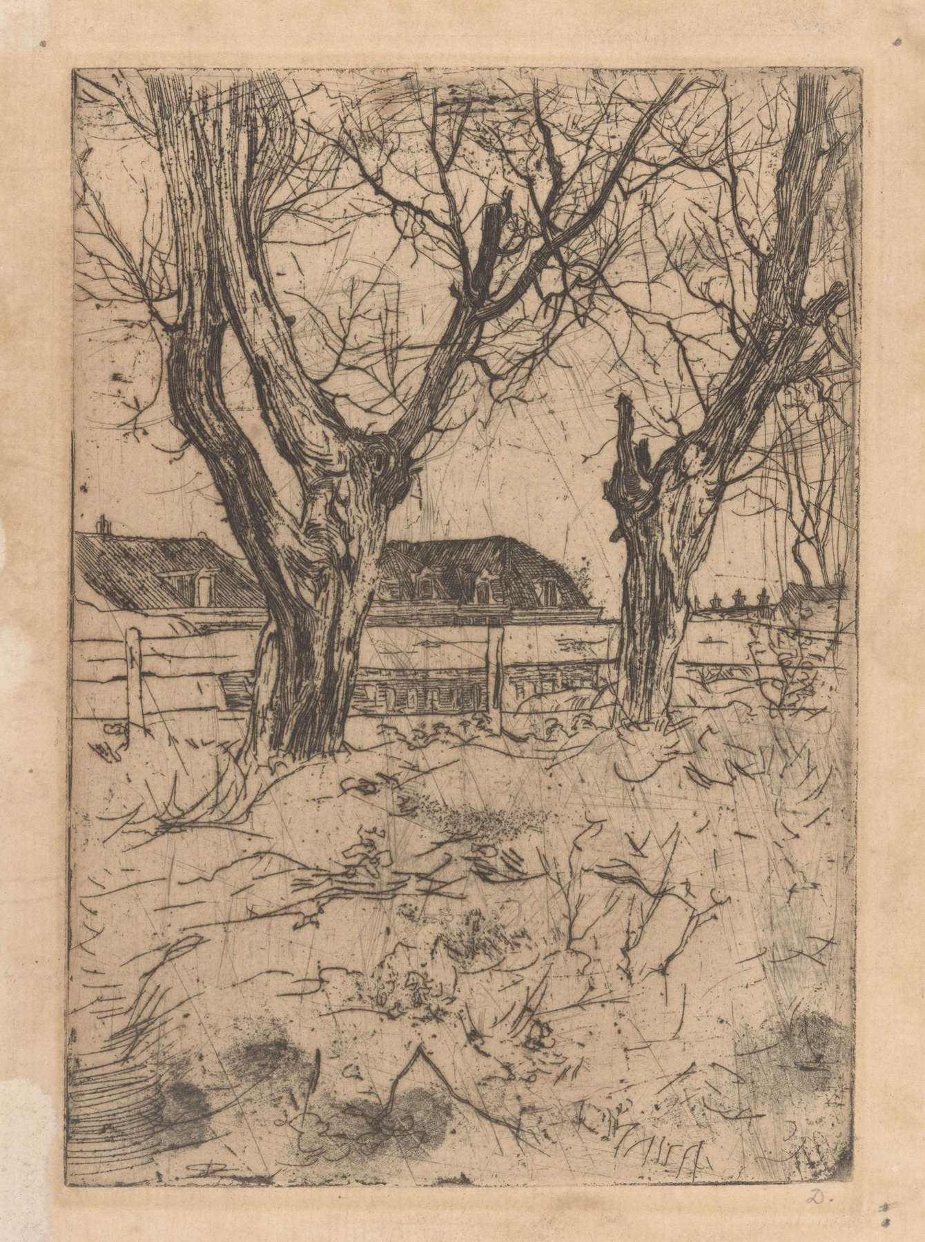 Landscape with two solemn willow trees by Pieter Dupont, oil painting