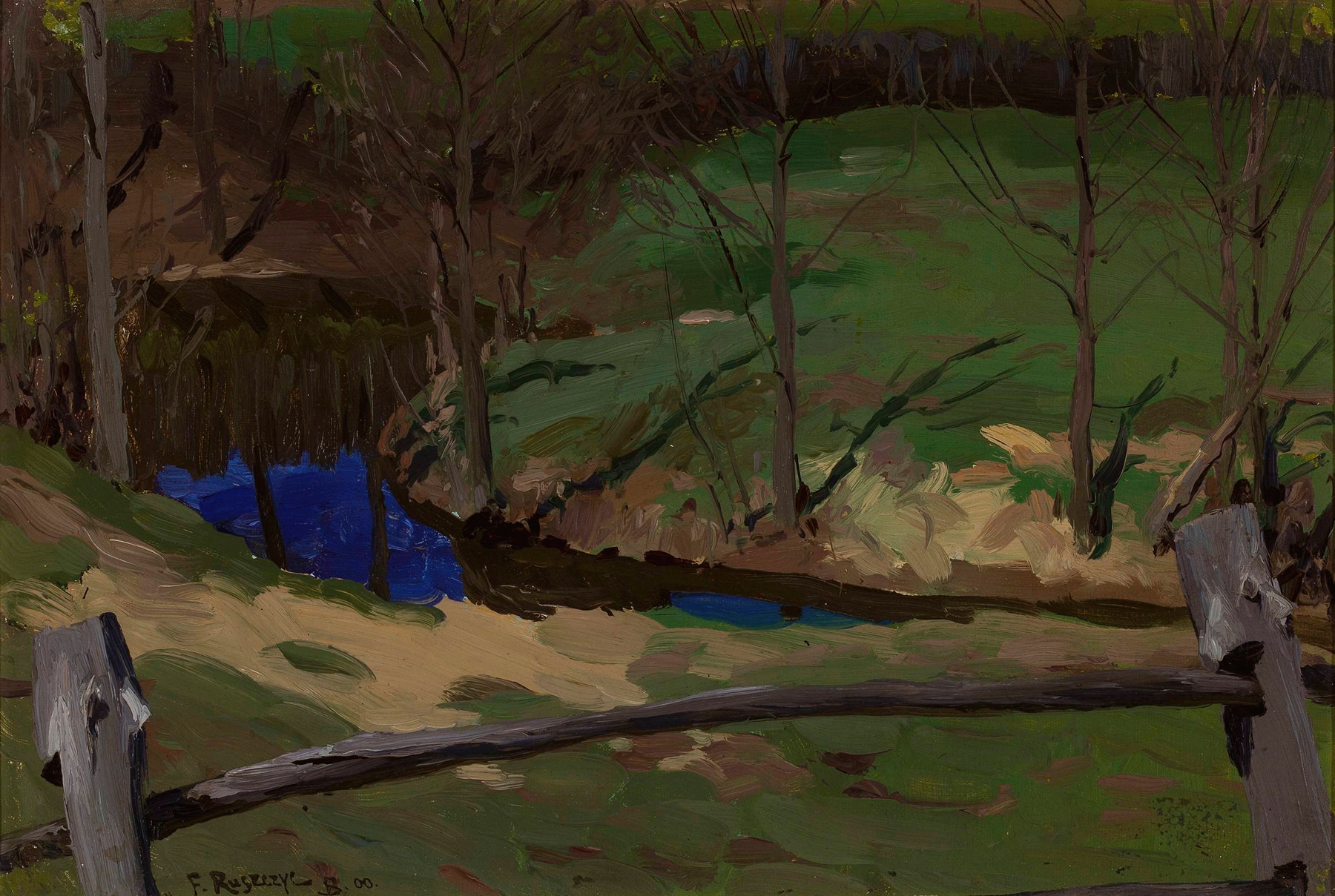 Landscape Study in Bohdanów by Ferdynand Ruszczyc, oil on canvas showing tranquil water and greenery