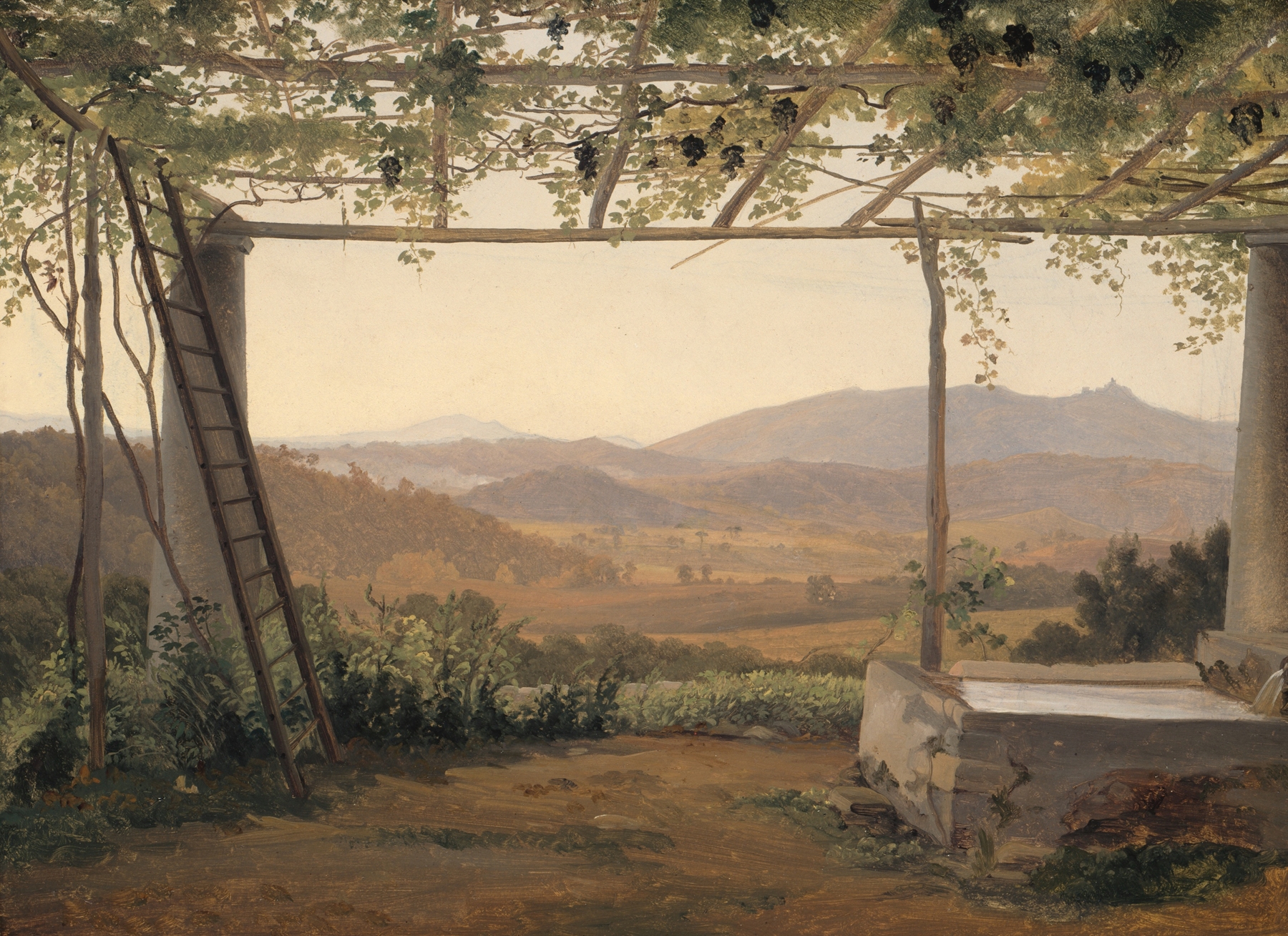 Fountain and pergola in Italy, Romanticism, by Fritz Petzholdt