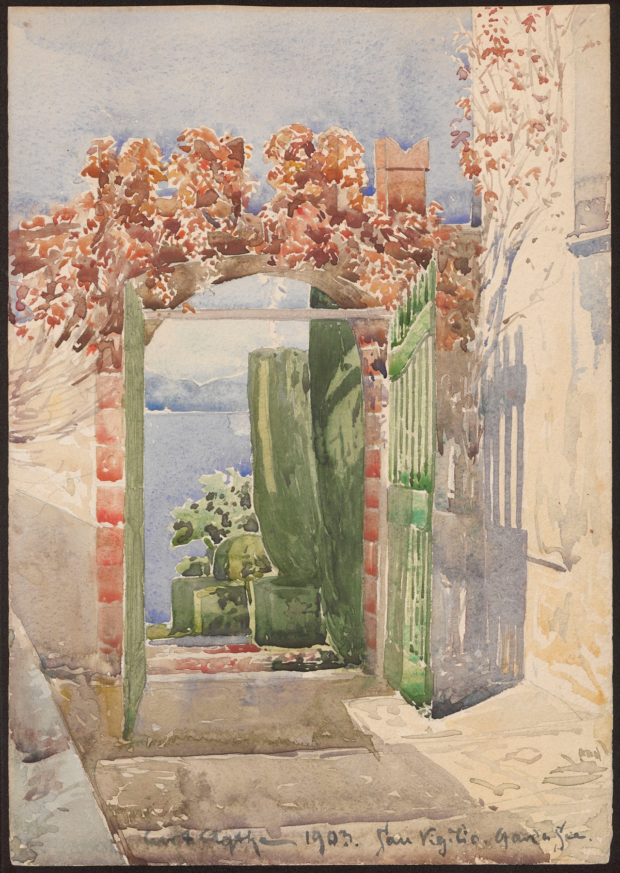 Gate to the San Vigilio Garden on Lake Garda, oil on canvas by Curt Agthe