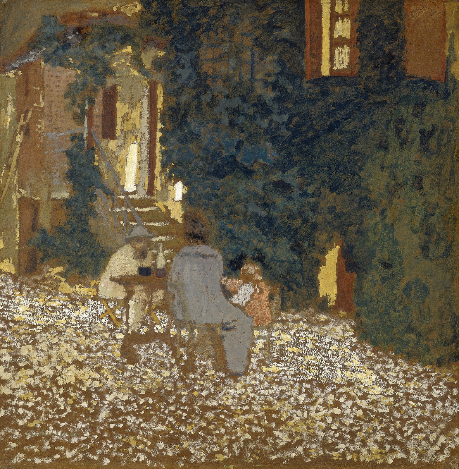 Gathering of friends in a sunlit garden, oil on canvas by Édouard Vuillard