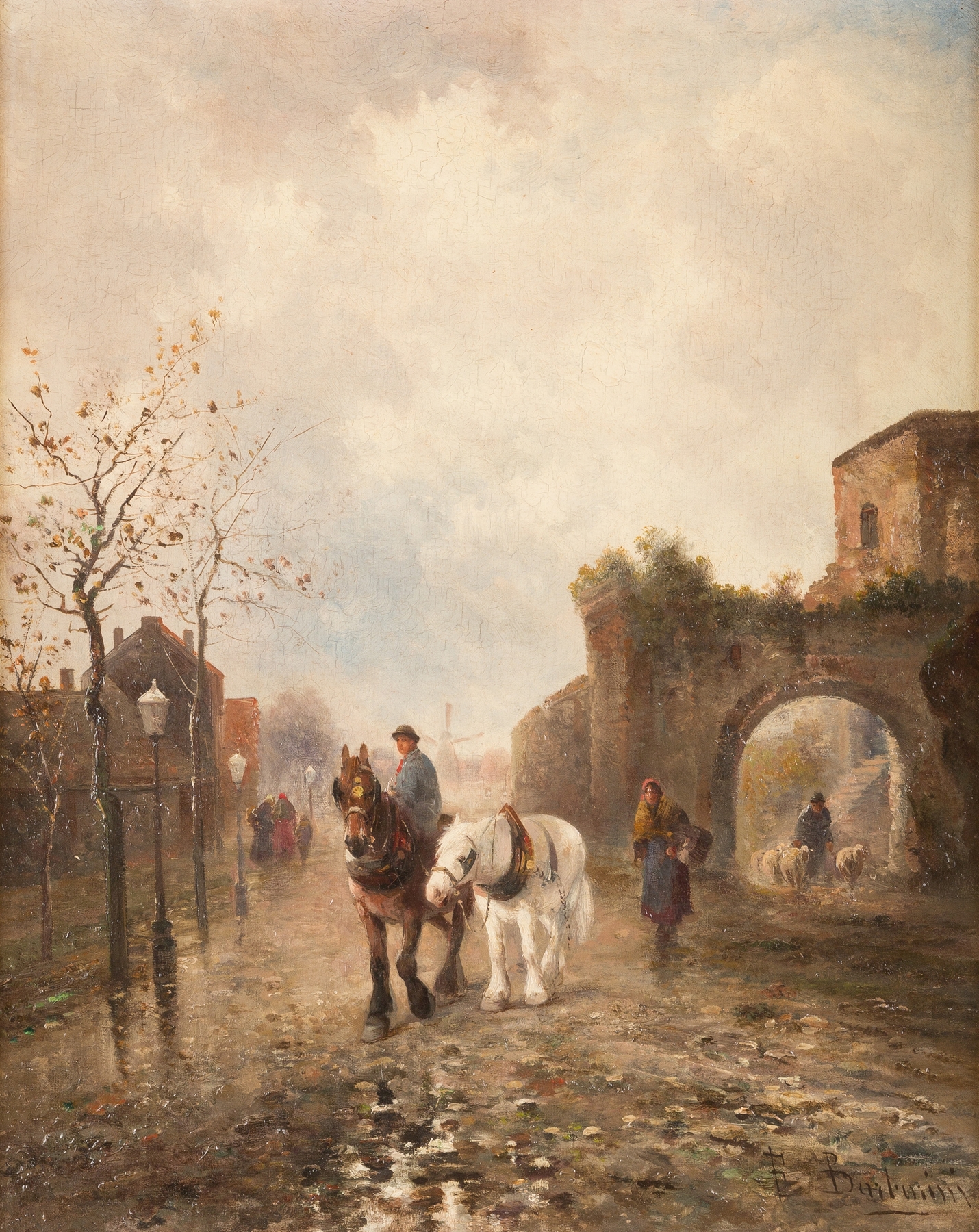 Genre scene depicting farmers with cattle, oil painting by Emil Barbarini