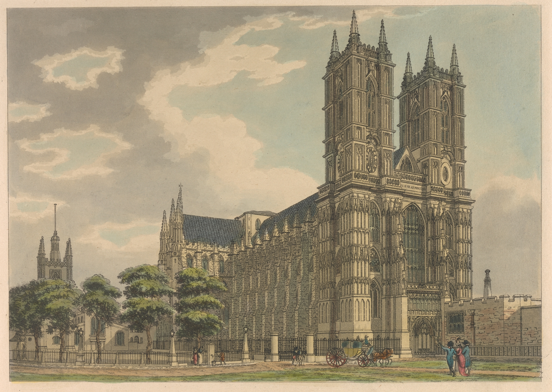 North West View of Westminster Abbey, by Thomas Malton, public domain