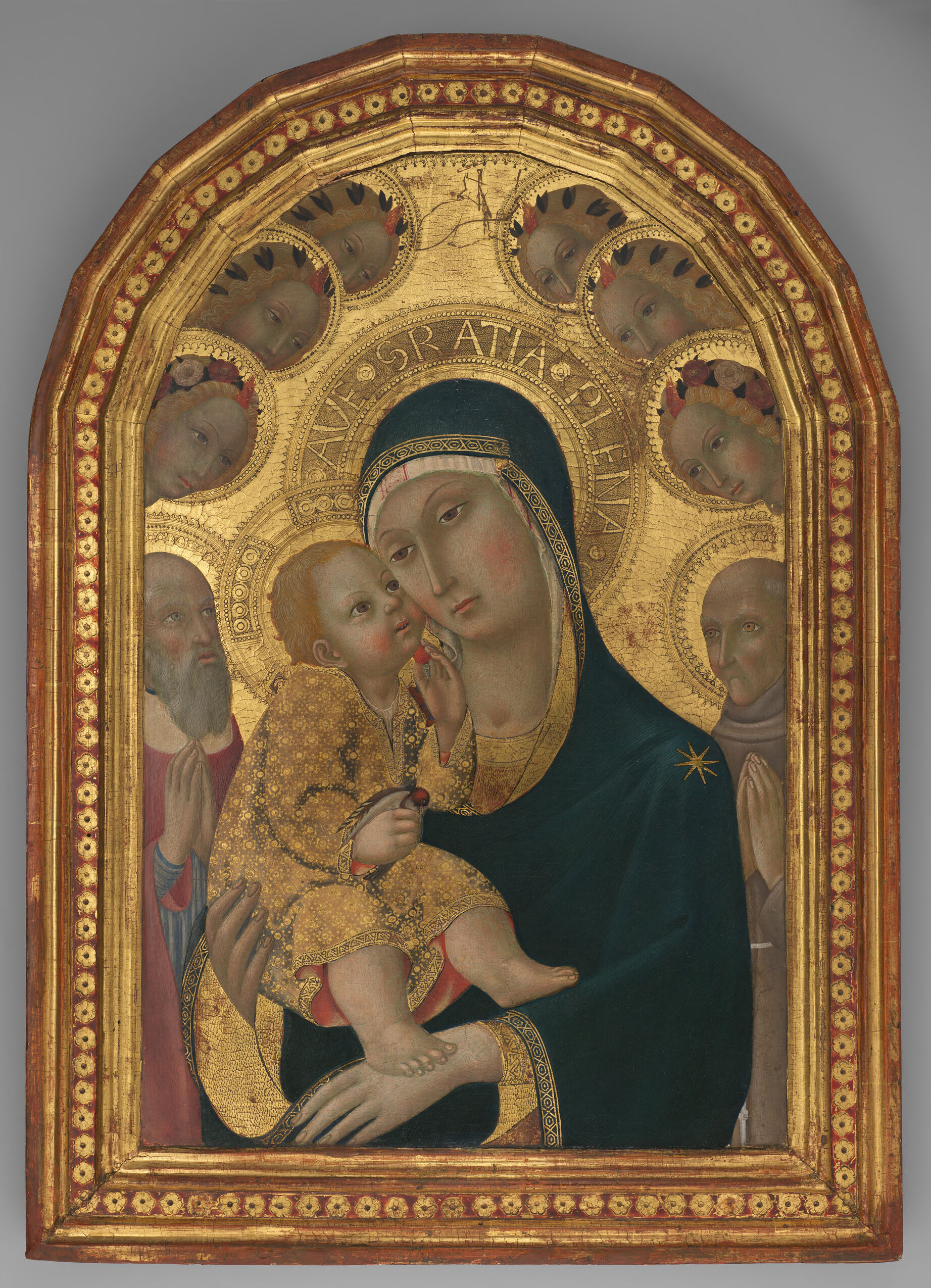 Virgin and Child with Saints Jerome and Bernardino, tempera on panel by Sano di Pietro