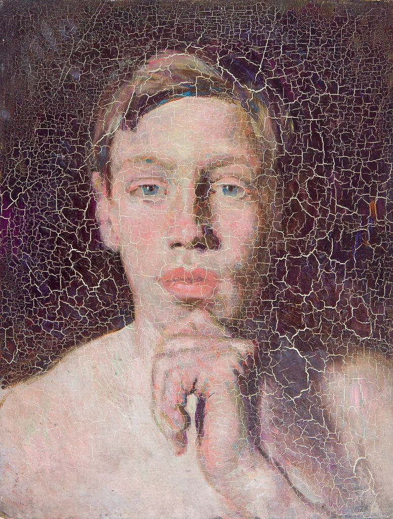Portrait of a young man with hand at chin, oil on canvas by Denman Waldo Ross