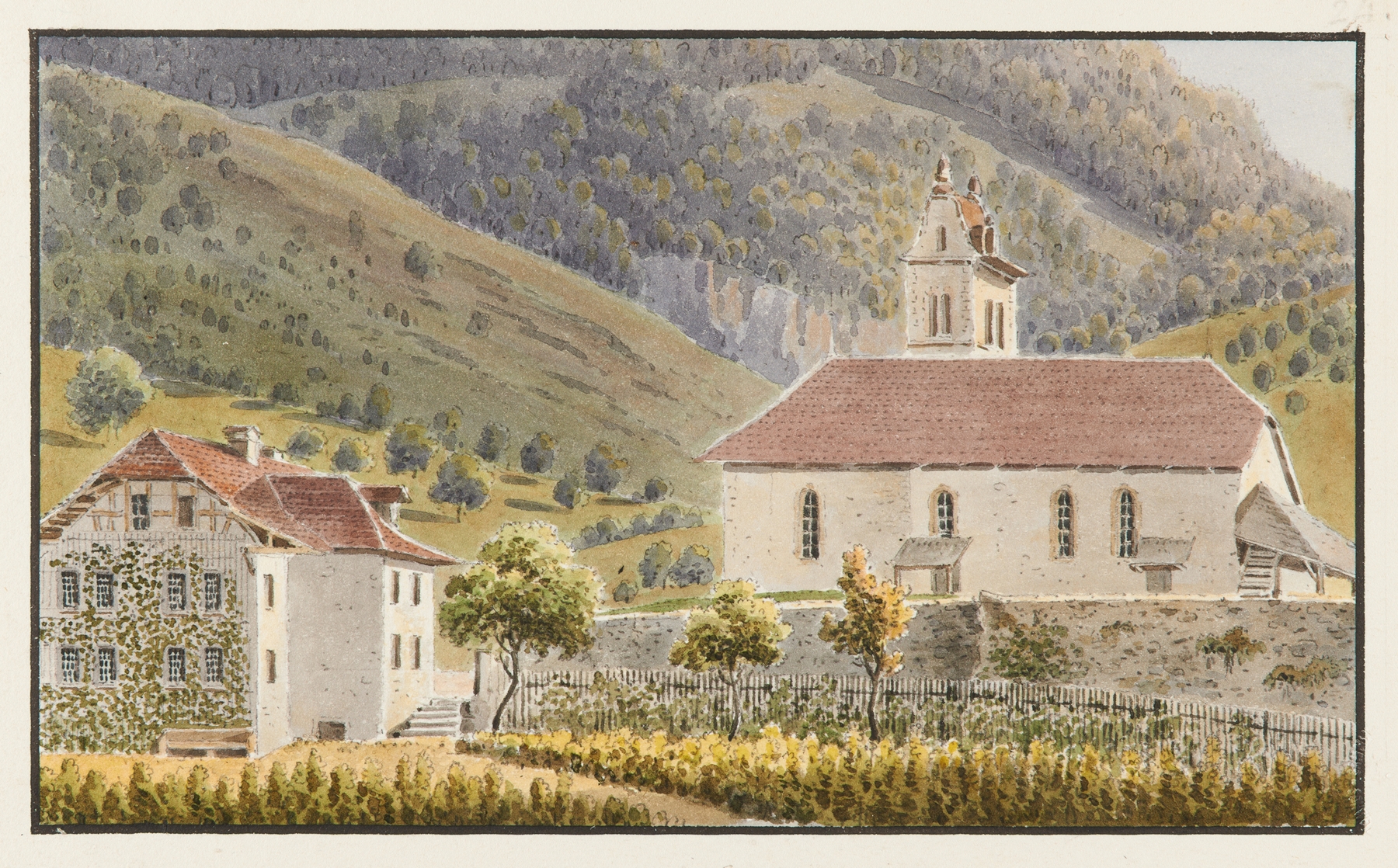 Landscape of Gsteig bei Interlaken, oil on canvas by Jakob Samuel Weibel