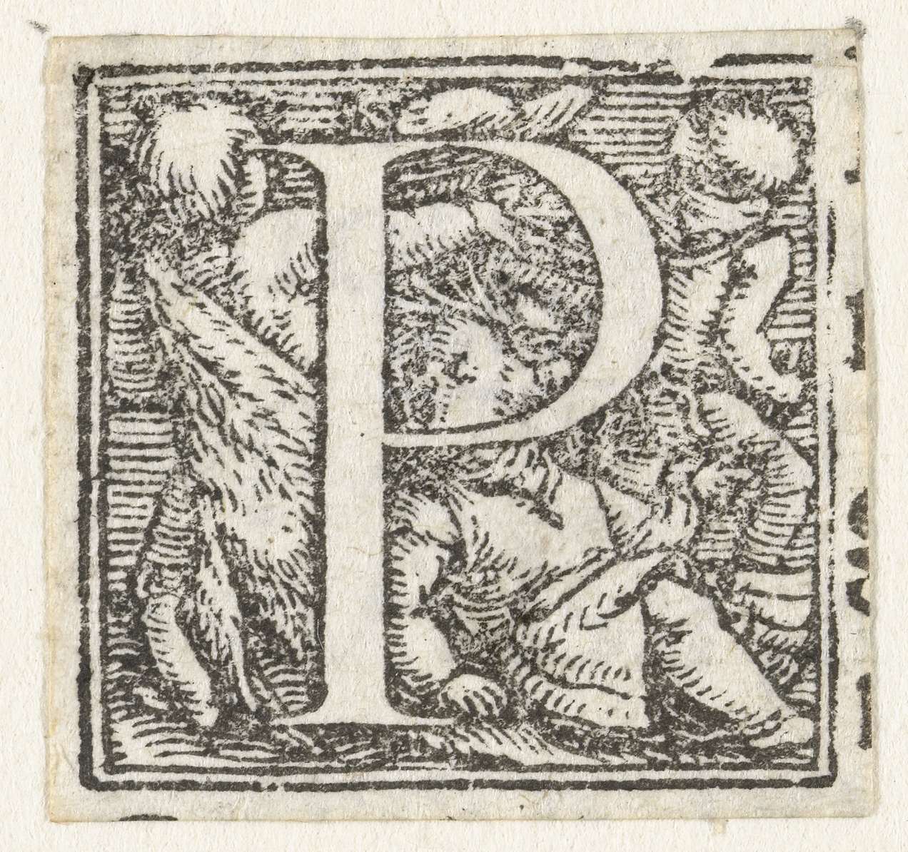 Letter P met drie staande kinderen en zittend kind, by Hans Holbein (II), public domain