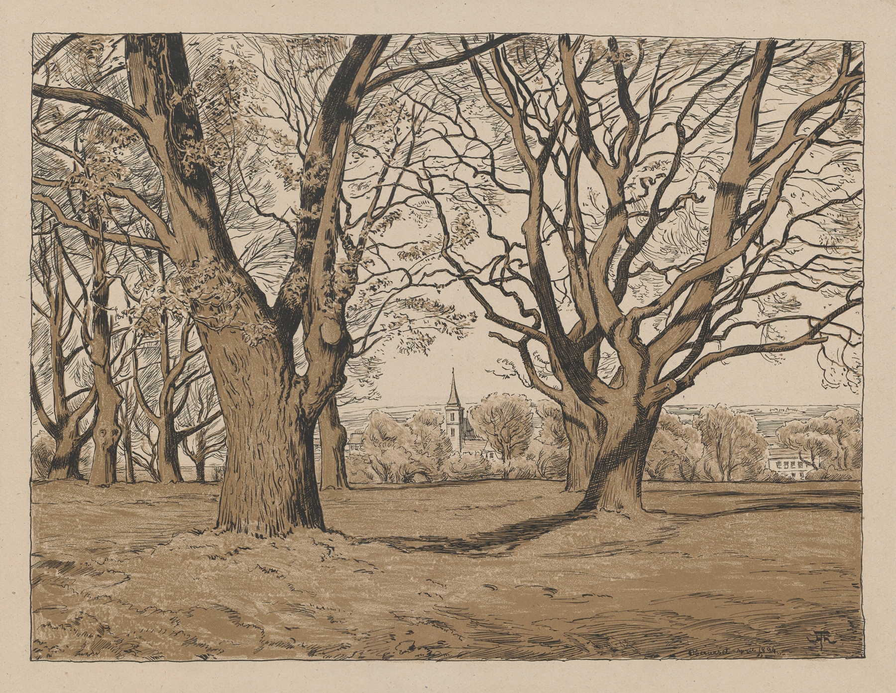 Landscape from the Obersursel area by Hans Thoma, oil painting depicting hills and sunlight.