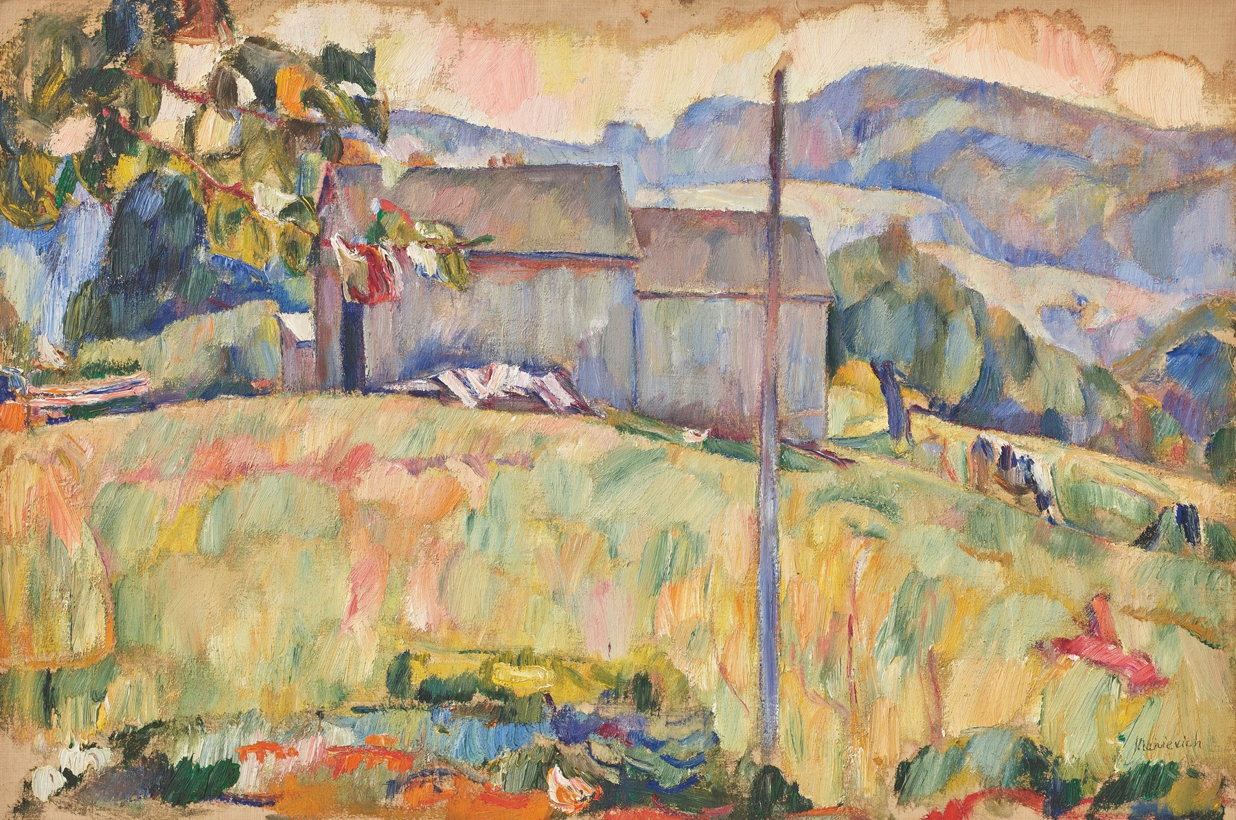 Summer landscape by Abraham Manievich, oil painting depicting vibrant colors and sunlight over nature.