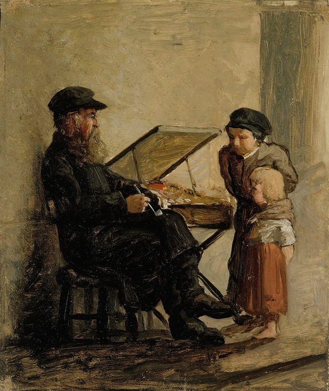 A sketch depicting a Russian salesman at the Helsinki South Harbour Market.