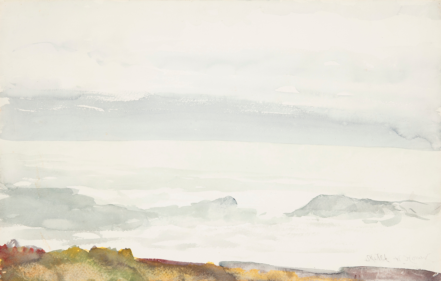 Ocean waves crashing against a cliff, Winslow Homer, 1894, oil painting