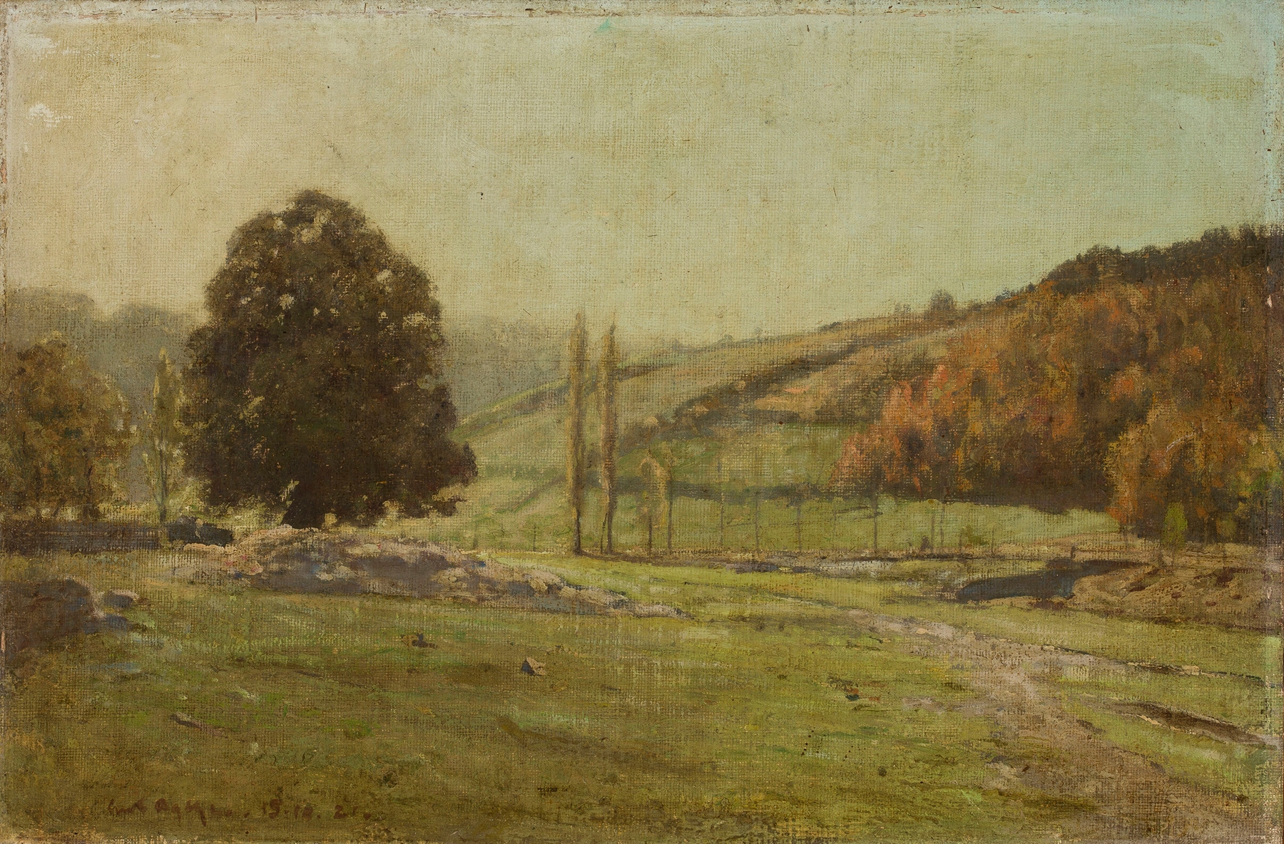 Landscape with poplars, oil painting by Curt Agthe