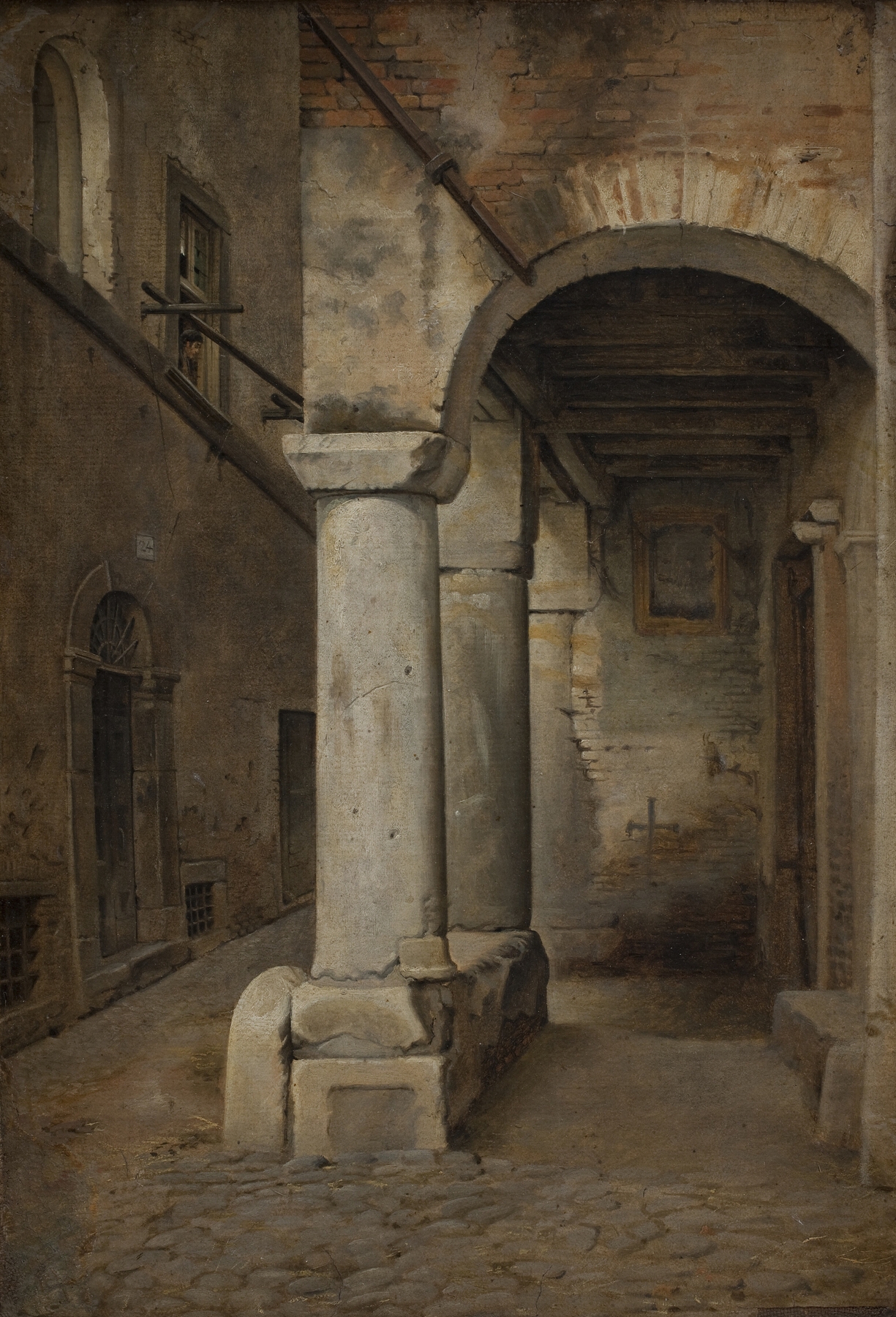 A Roman alley in oil on canvas by Ernst Meyer